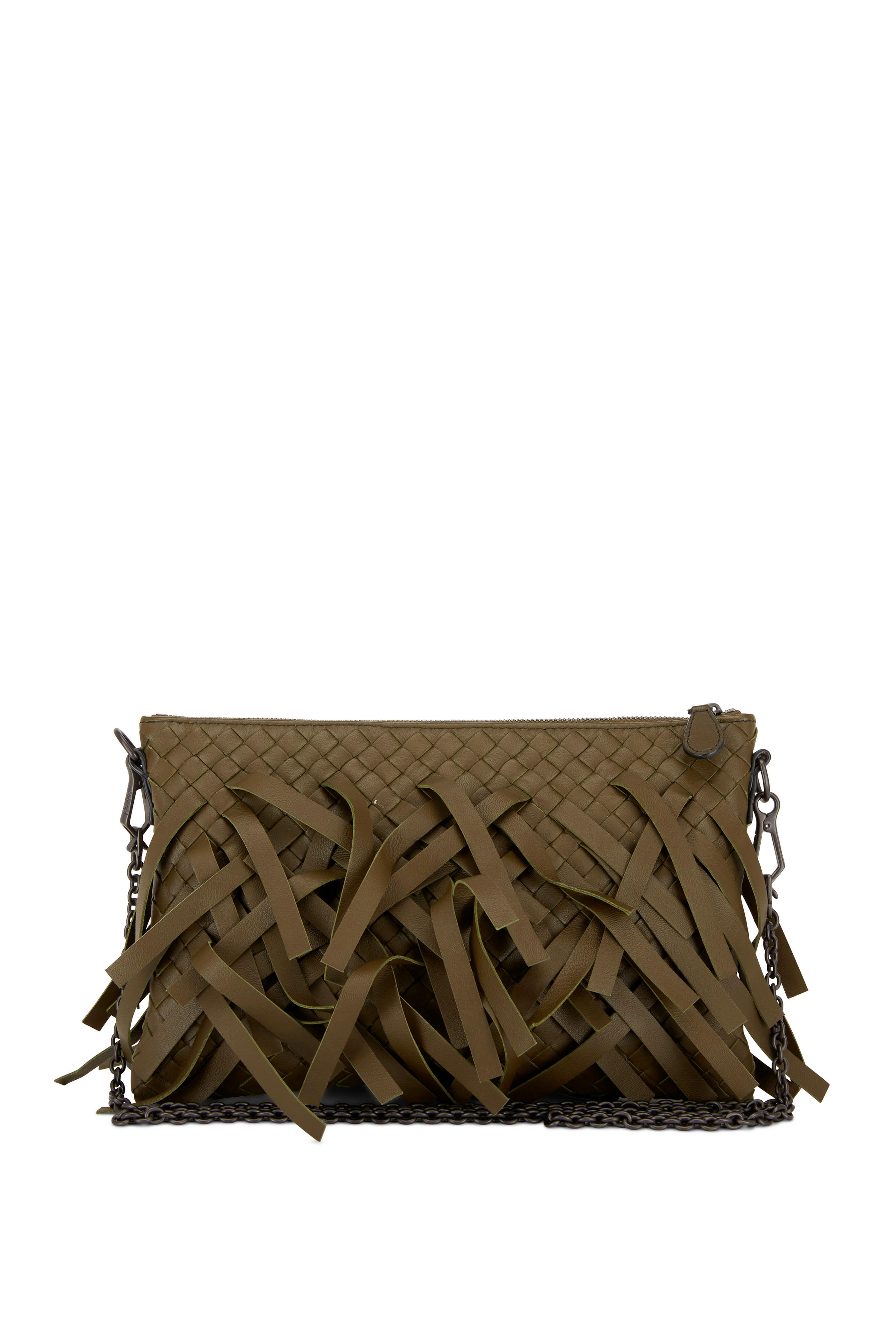 小物 BOTTEGA VENETA Bottega Veneta - Teen Metallic Green Pouch | Mitchell Stores