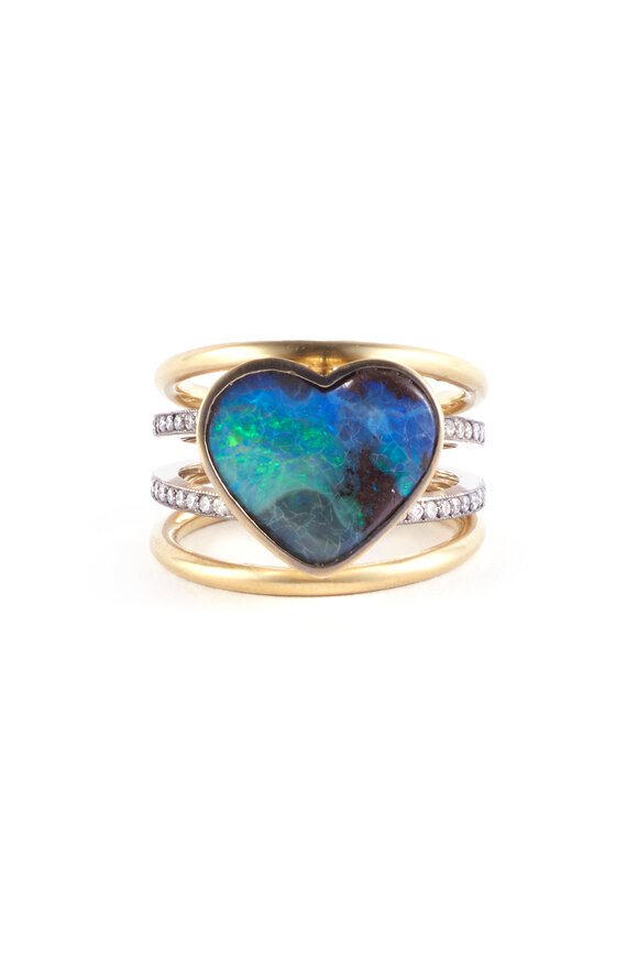 Sylva & Cie - 18K Mixed Gold, Opal & Diamond Heart Band