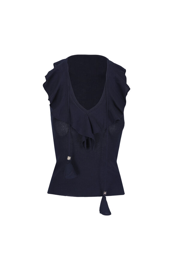 Dorothee Schumacher Refined Essentials Dark Navy Ruffle Tank - view 1