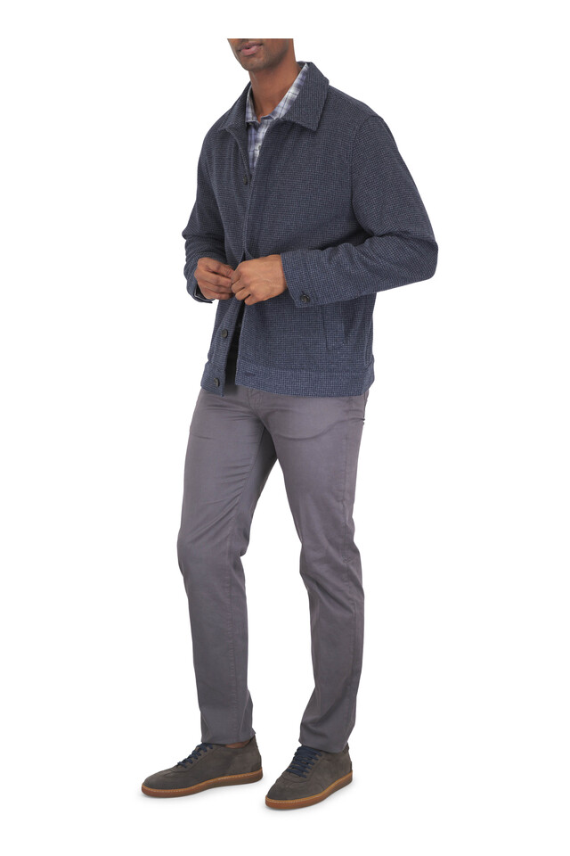 Designer outfit featuring Fiorano Brown Suede Low Top Sneaker and Coastal Combo Houndstooth Brushed Bomber Jacket