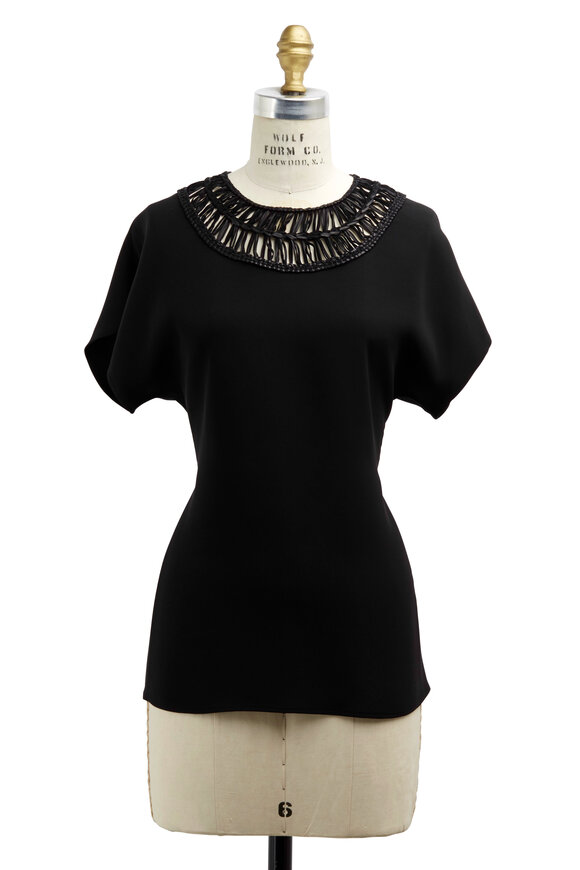 Ralph Lauren - Calandra Black Cady & Leather Top