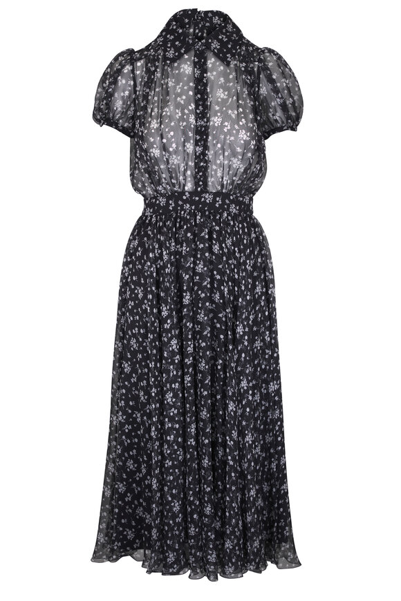 Dolce & Gabbana Black & White Floral Print Chiffon Midi Dress - view 1