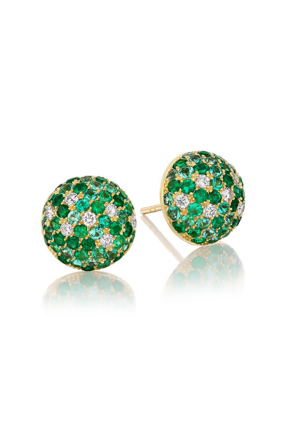 Nam Cho 18k Yellow Gold Diamond Emerald Stud - view 1