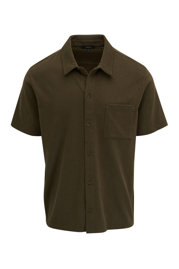 Vince Olive Green Sueded Cotton Jersey Button Down Shirt