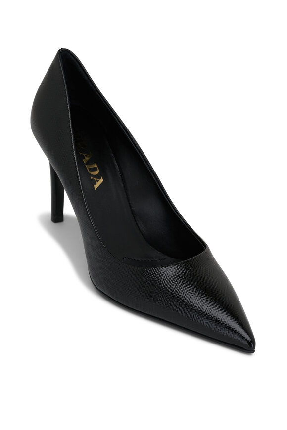 Prada Black Triangle Logo Leather Pump, 85mm 