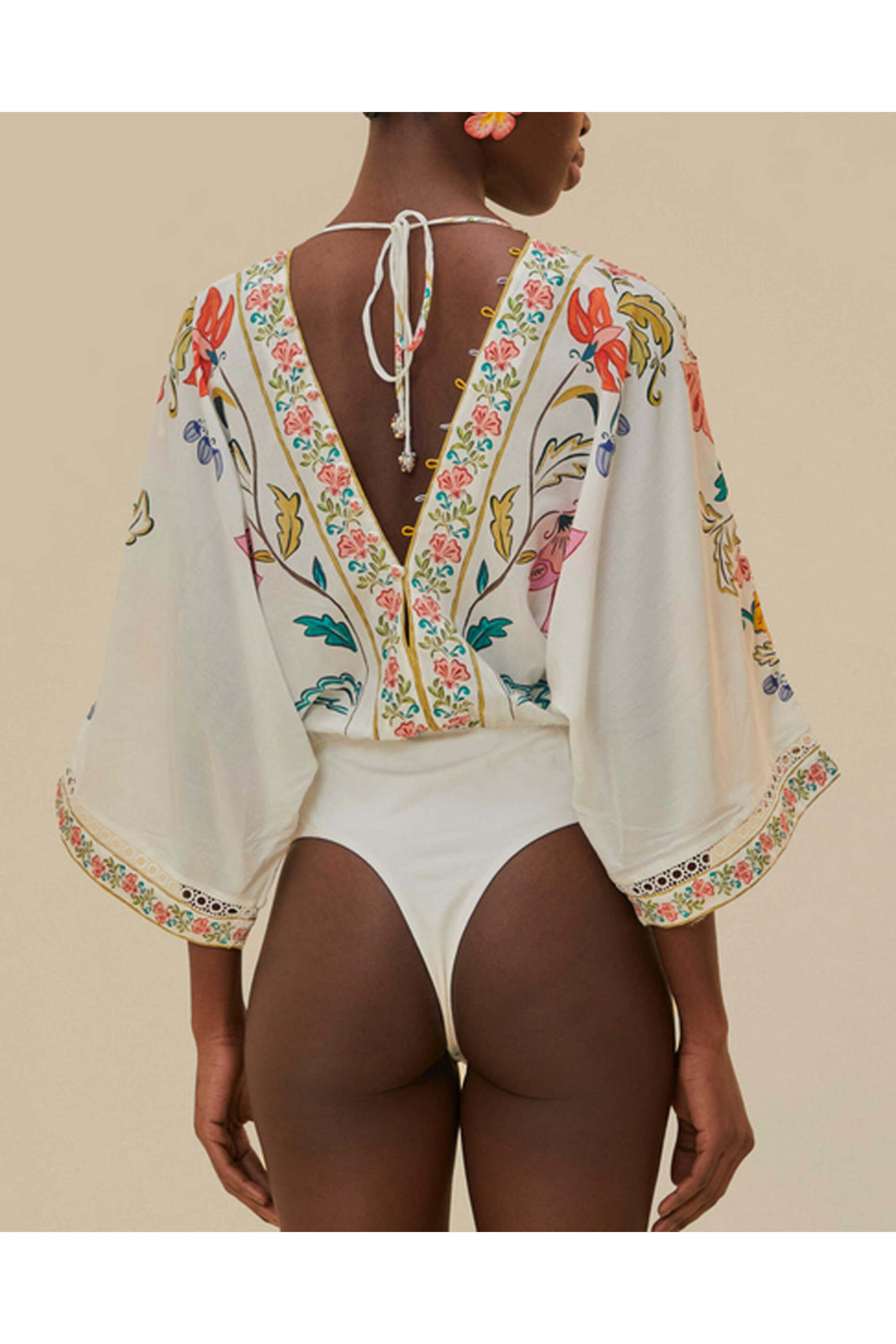 Farm Rio - Off White Floral Insects Bodysuit | Mitchell Stores