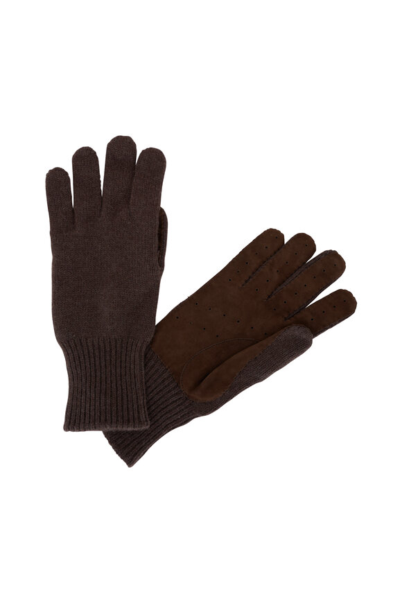 Brunello Cucinelli Brown Cashmere & Suede Gloves