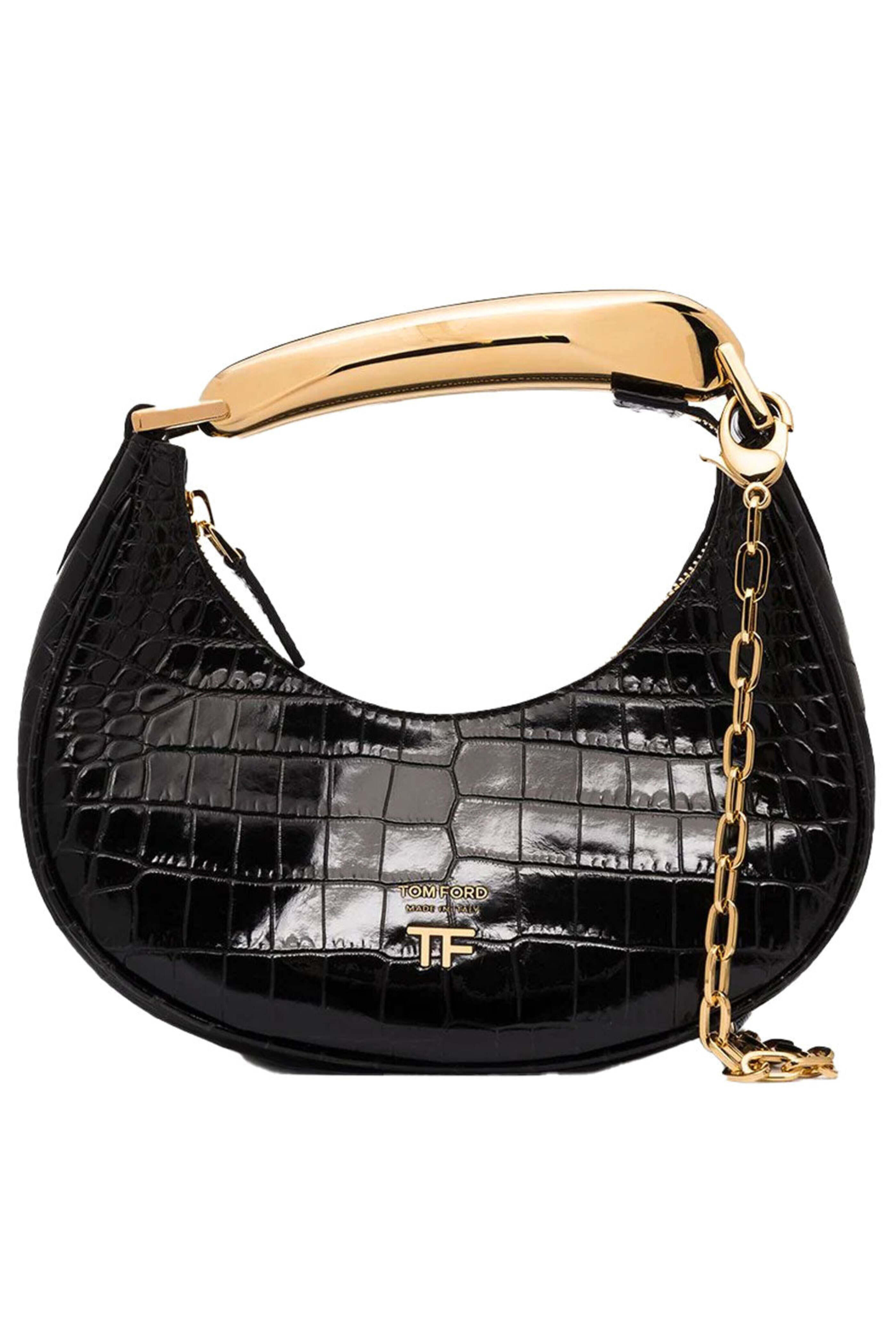 Tom Ford - Crocodile Embossed Shoulder Bag in Black
