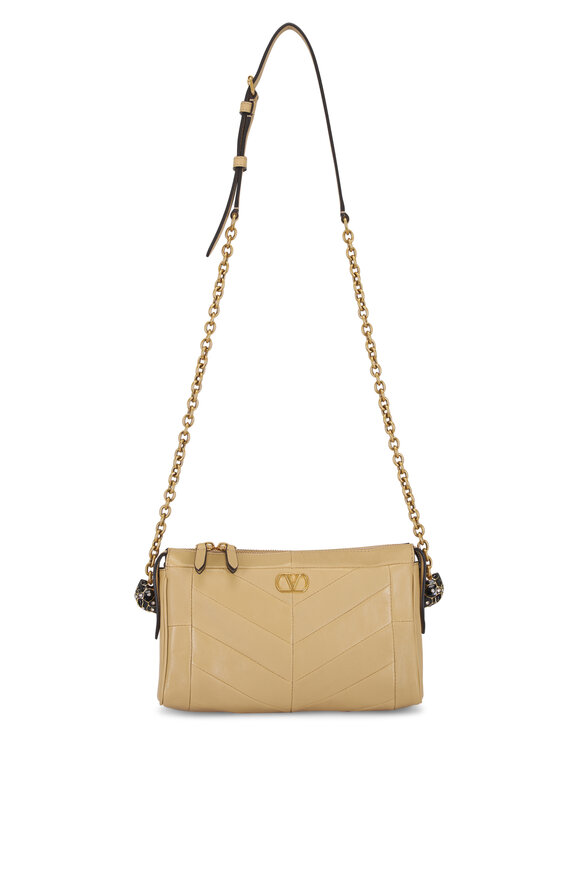 Valentino Garavani Small Panthea Gold Beige Leather Crossbody Bag
