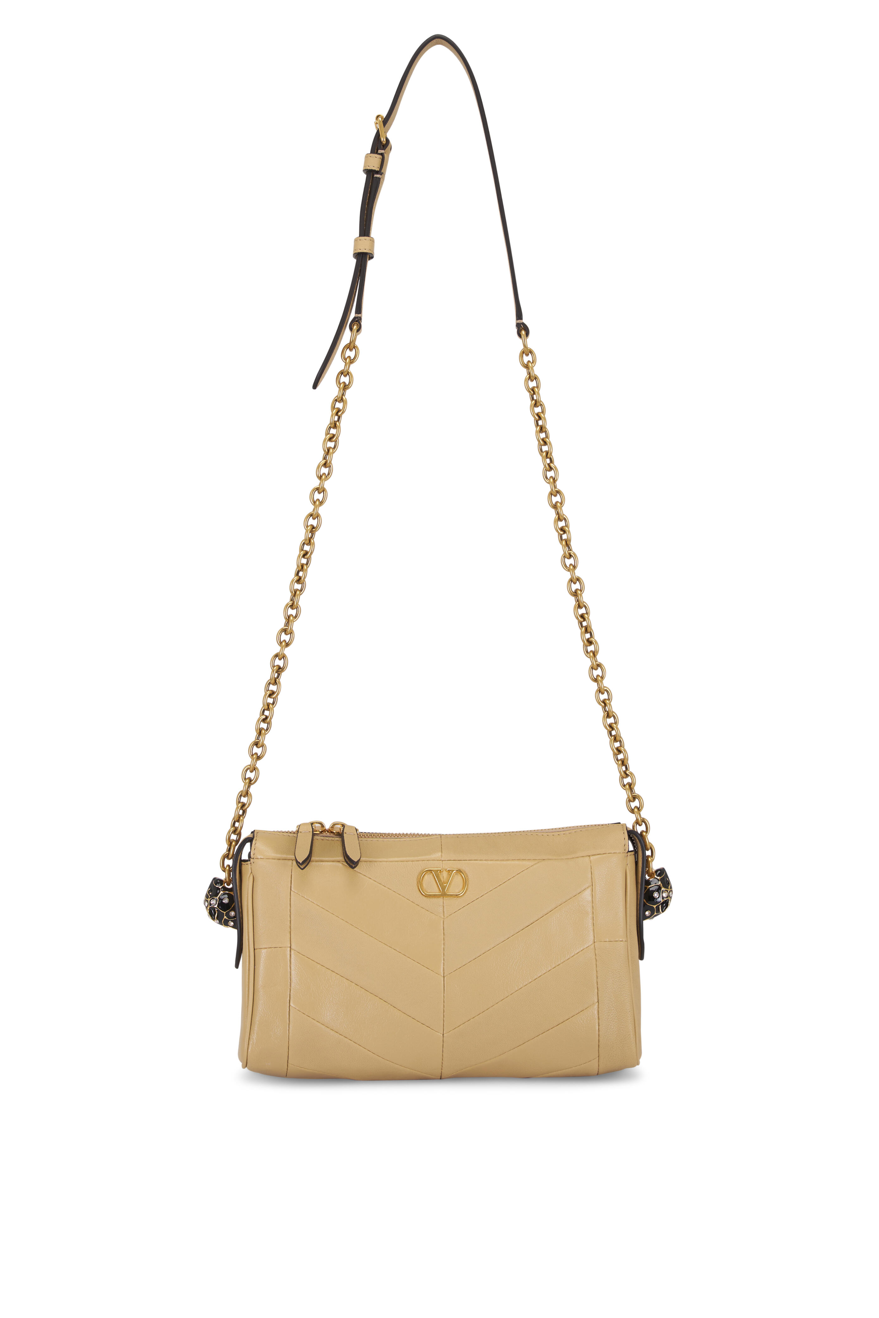 Valentino Garavani - Small Panthea Gold Beige Leather Crossbody Bag