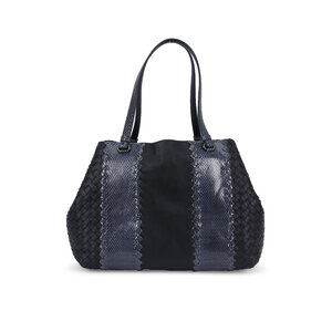 BOTTEGA VENETA ビーズバッグ Bottega Veneta - Navy Blue Intrecciato & Snakeskin Tote