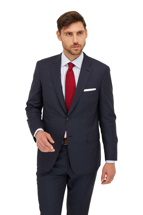 Brioni - Navy Blue Tonal Plaid Wool Suit