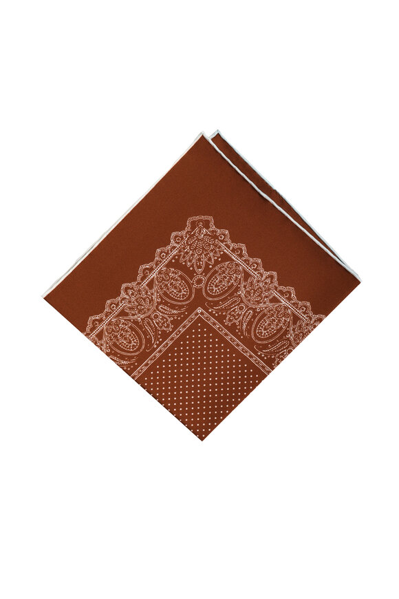 Kiton Brown Paisley Silk Pocket Square - view 2