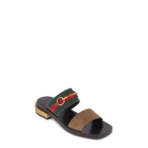 サンダル GUCCI Brown Suede Slippers Double G GG suede mules in brown - Gucci | Mytheresa