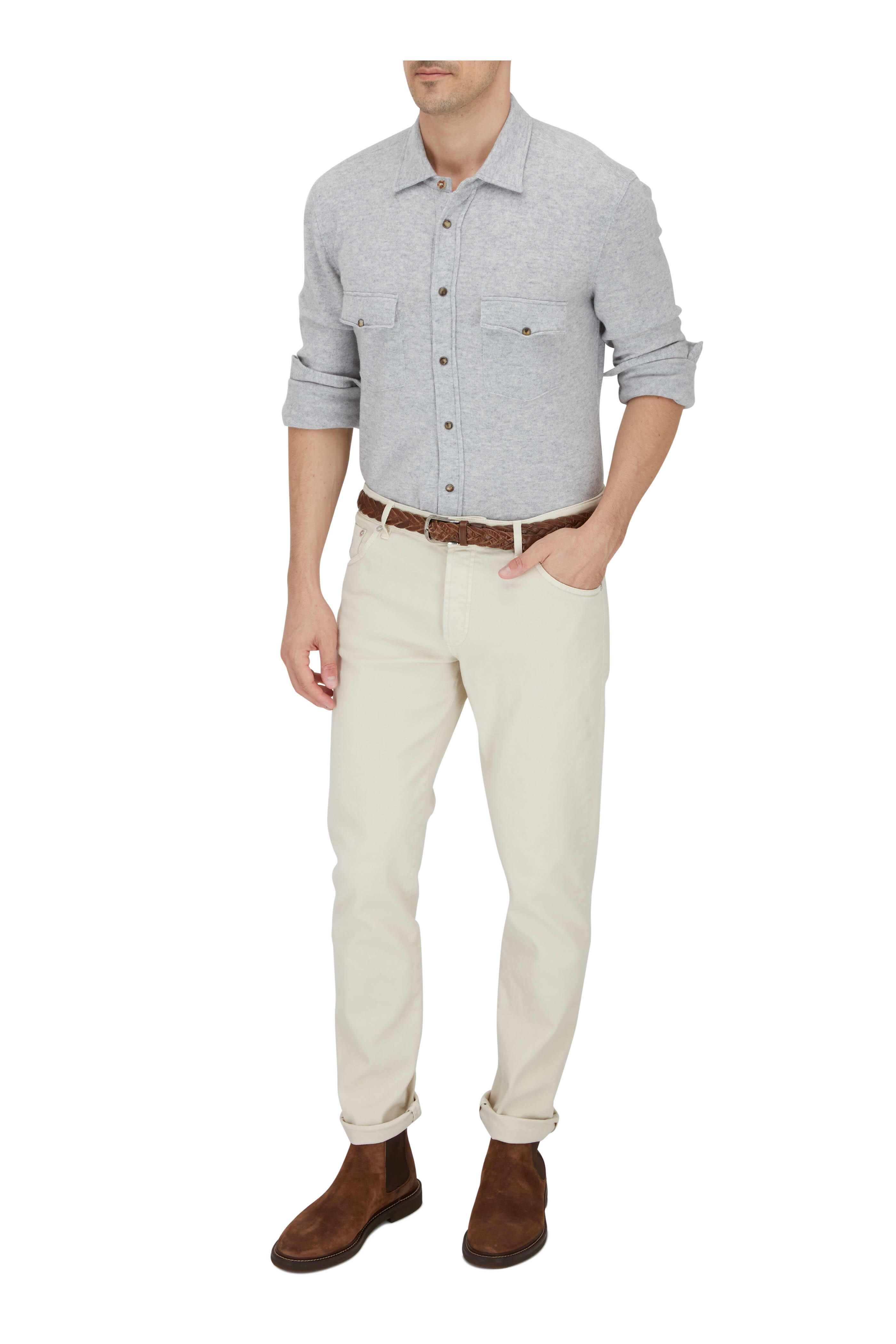 Brunello Cucinelli - Light Gray Western Overshirt
