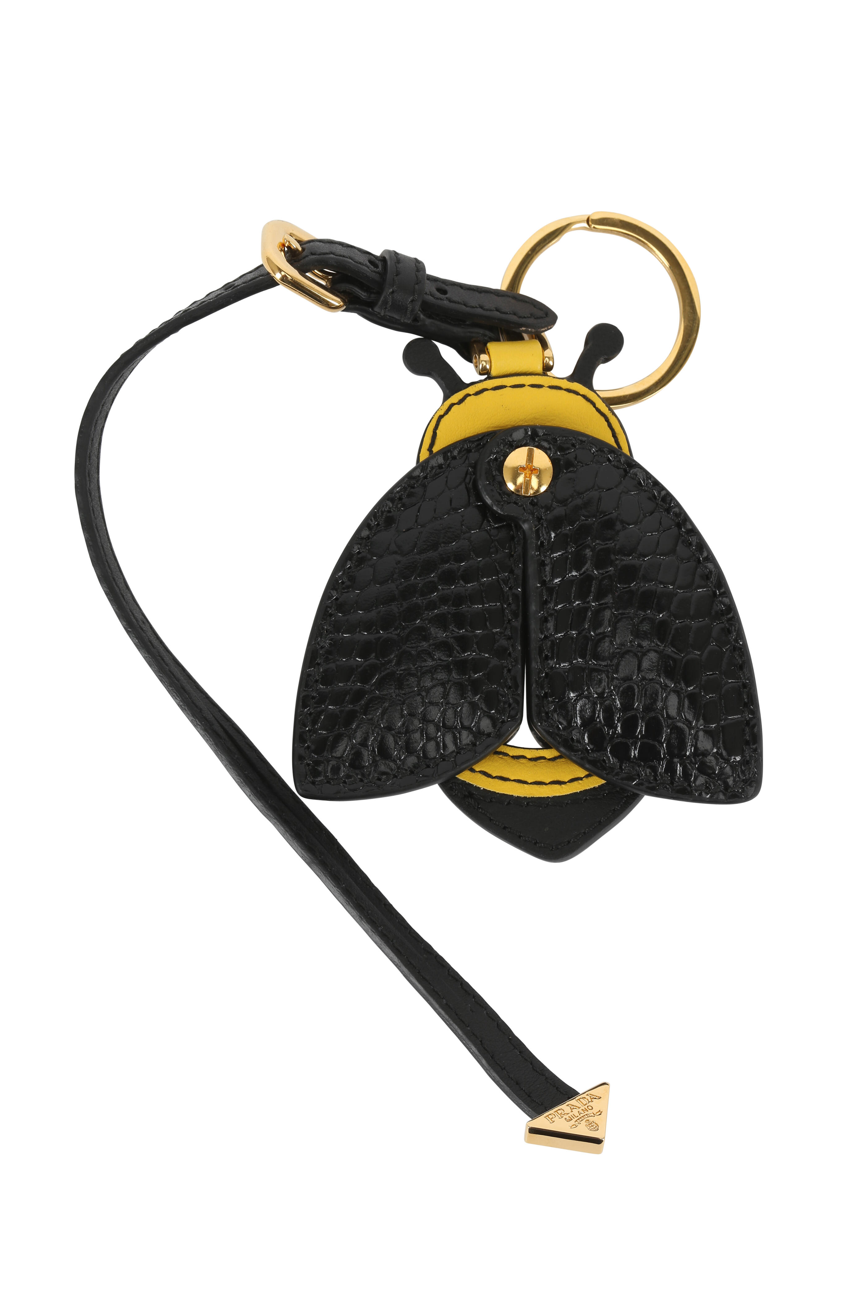 Prada Black Yellow Leather Bumble Bee Bag Charm