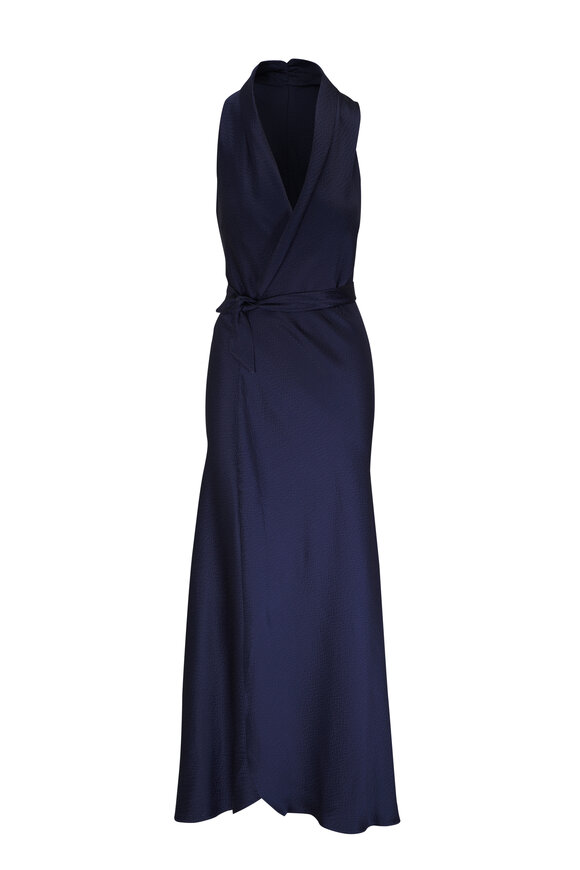 Peter Cohen - Apres Navy Hammered Silk Wrap Dress