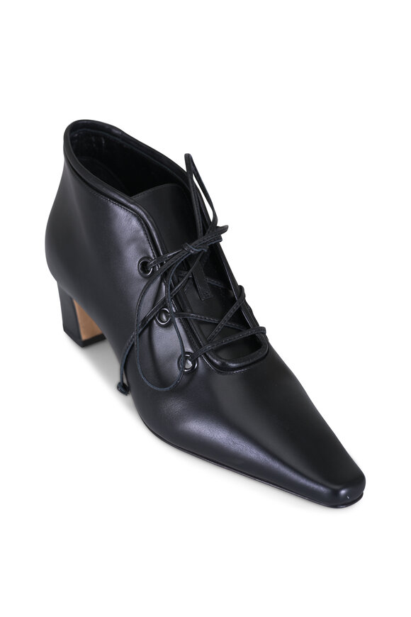 Manolo Blahnik Fuxa Black Leather Lace-Up Boot, 50mm - view 1