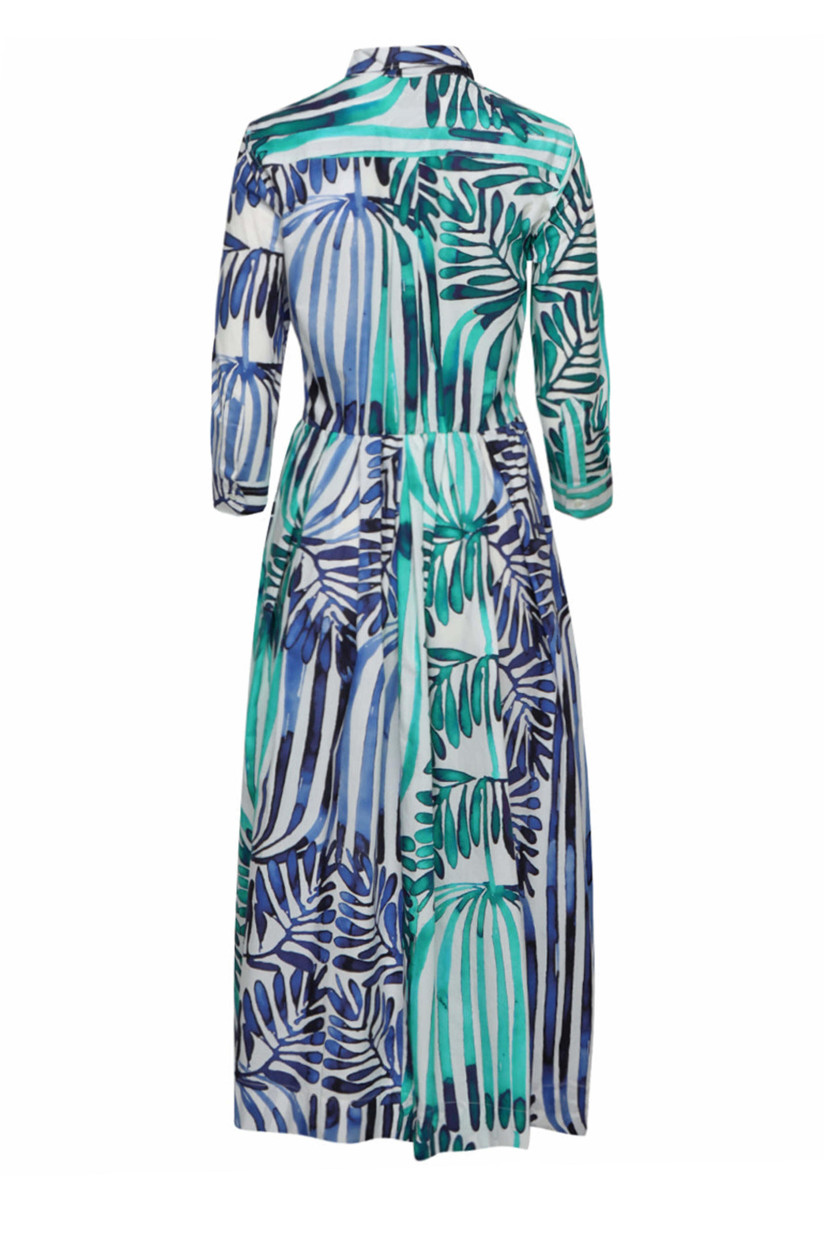 Sara Roka - Deco Indigo and Emerald Edrina Shirtdress