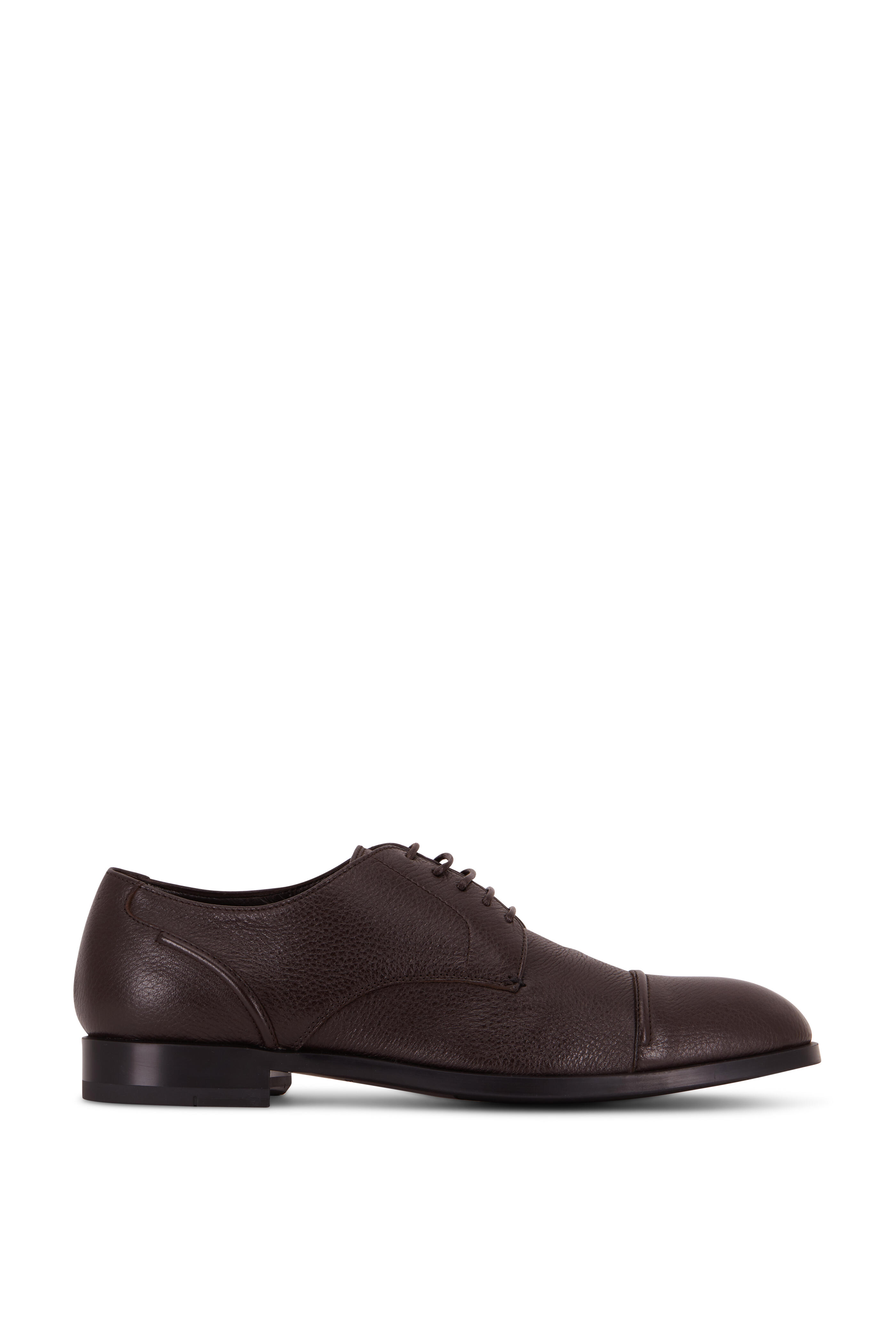 Zegna - Siena Flex Dark Brown Deerskin Cap-Toe Derby Shoe