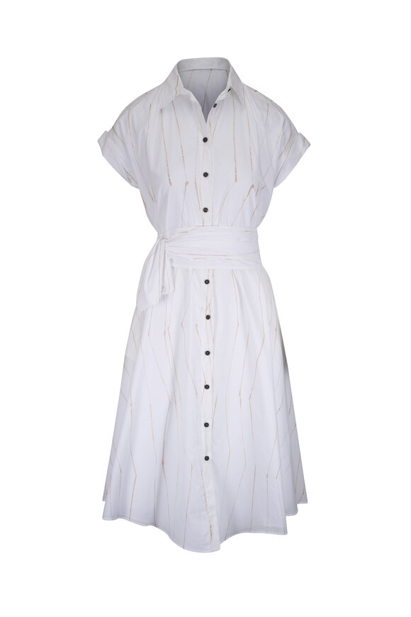 Kiton White & Tan Stripe Cotton Shirtdress