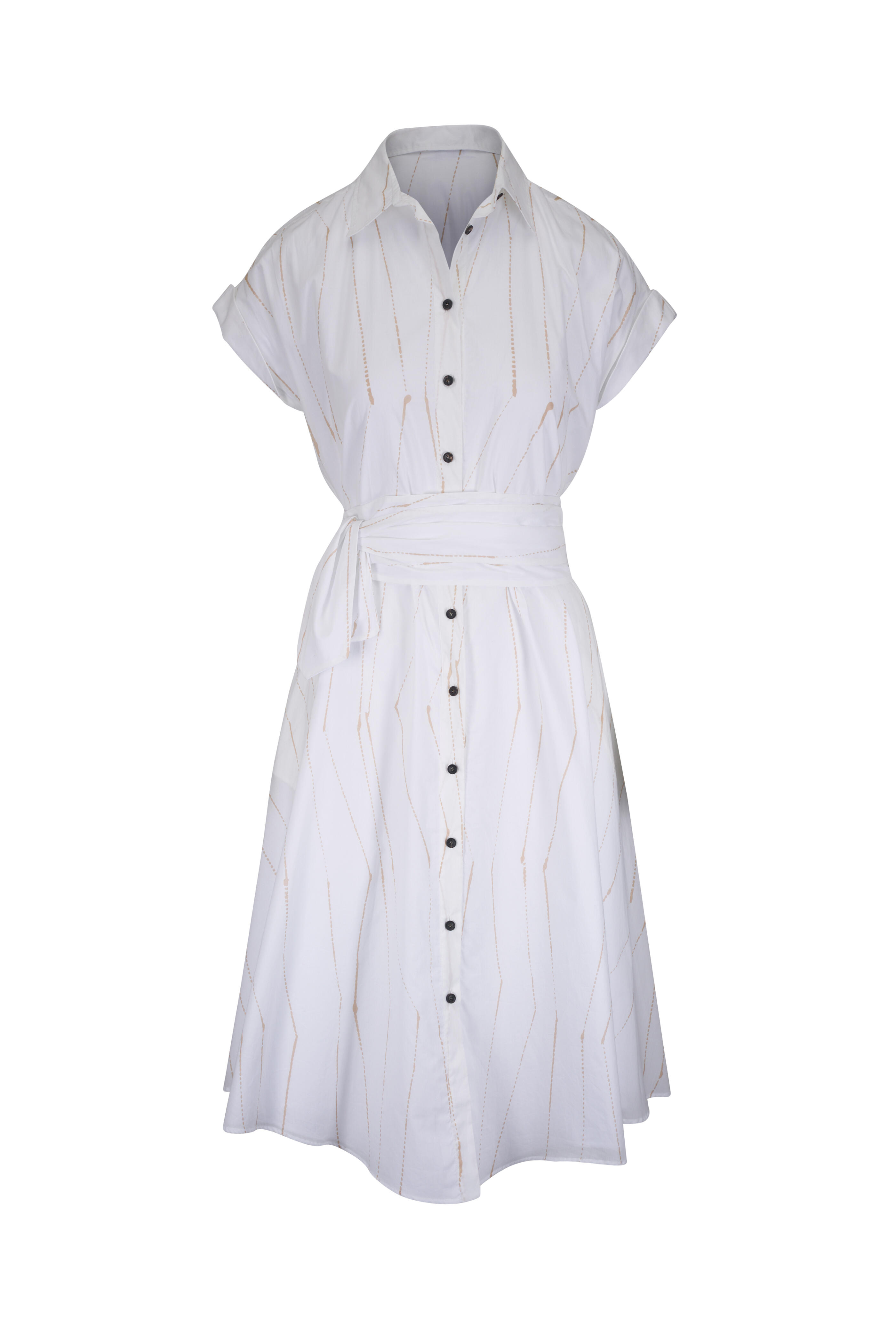 Kiton - White & Tan Stripe Cotton Shirtdress