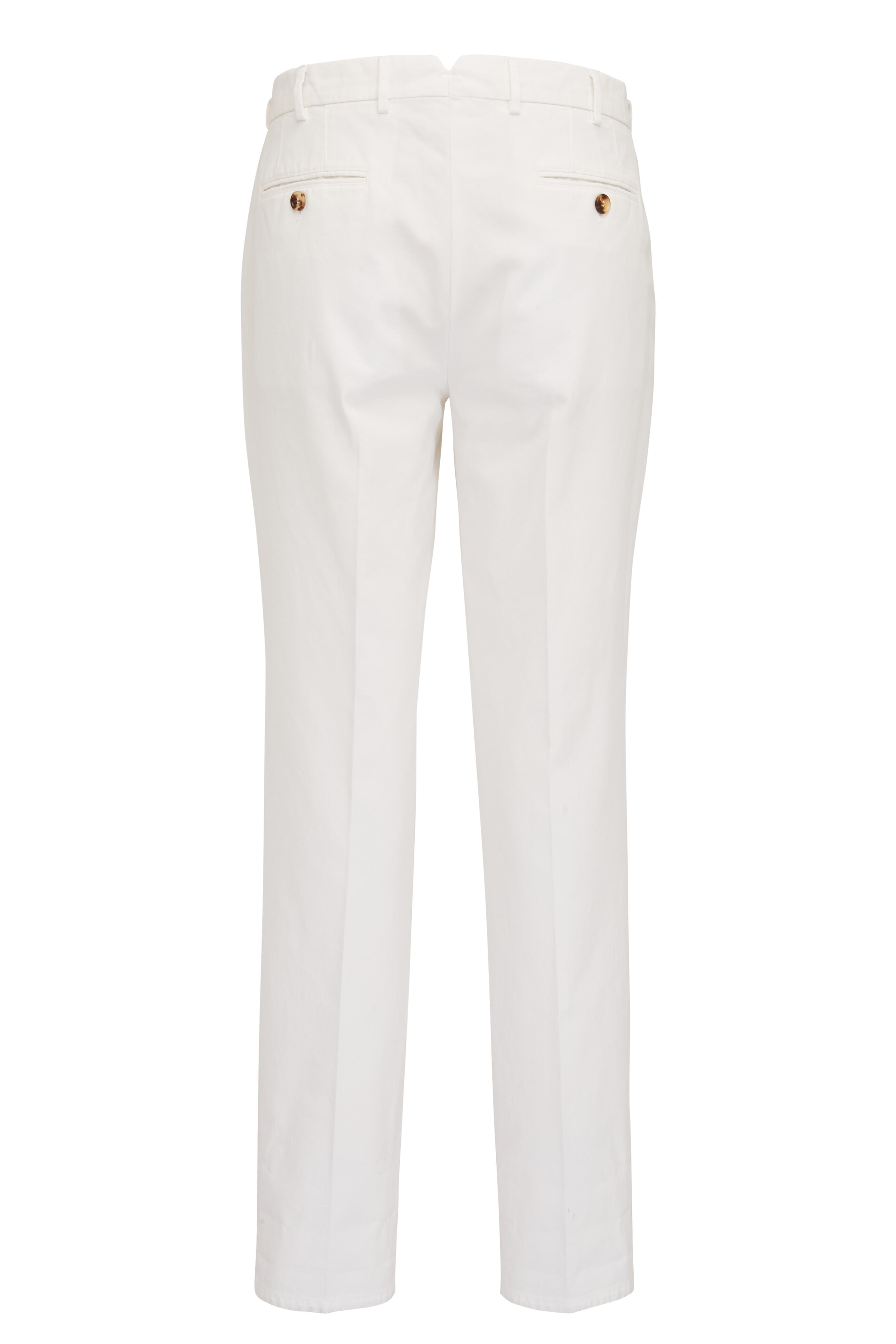 Brunello Cucinelli - White Flat Front Italian Fit Pant