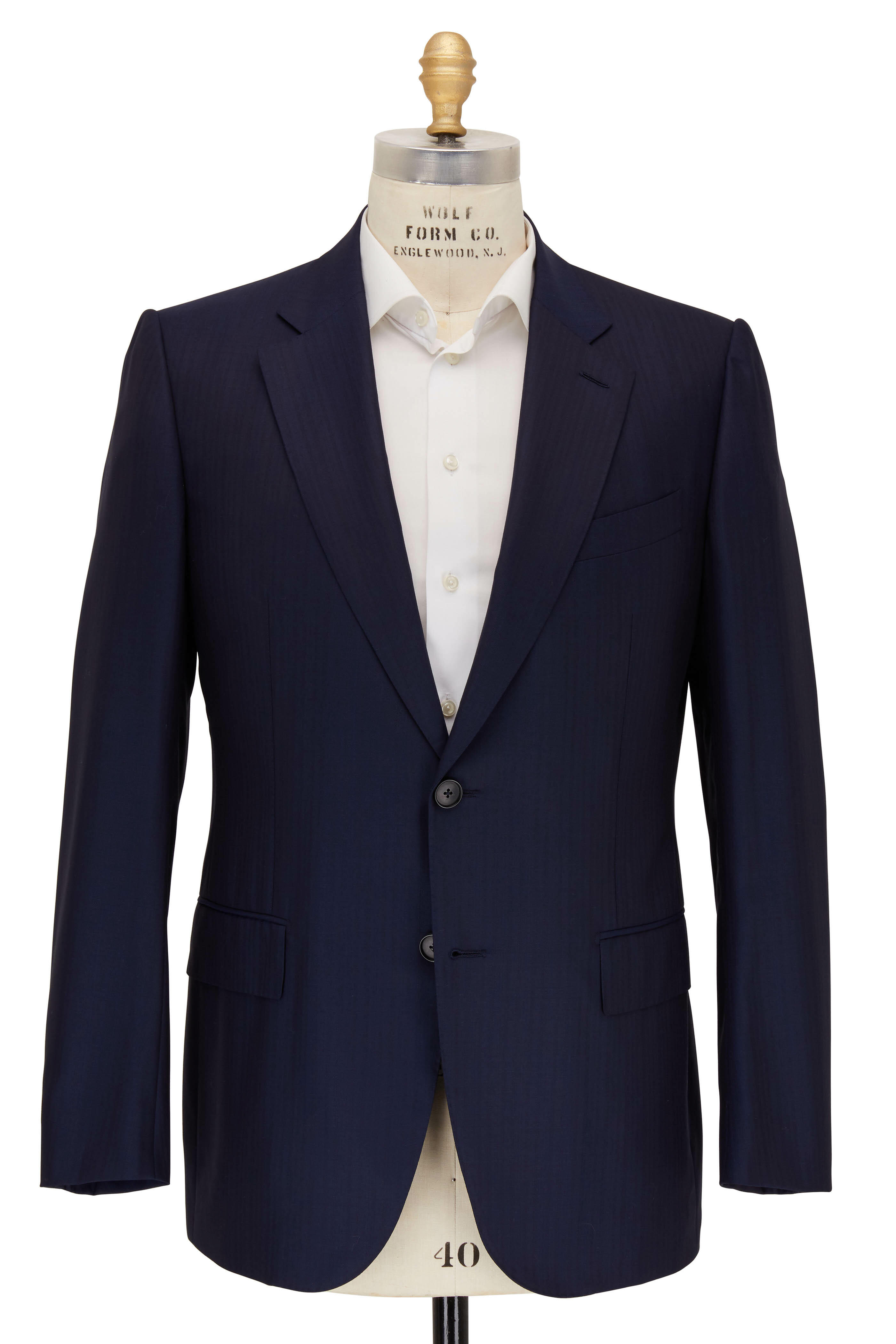 Zegna - Couture Navy Herringbone Wool Suit