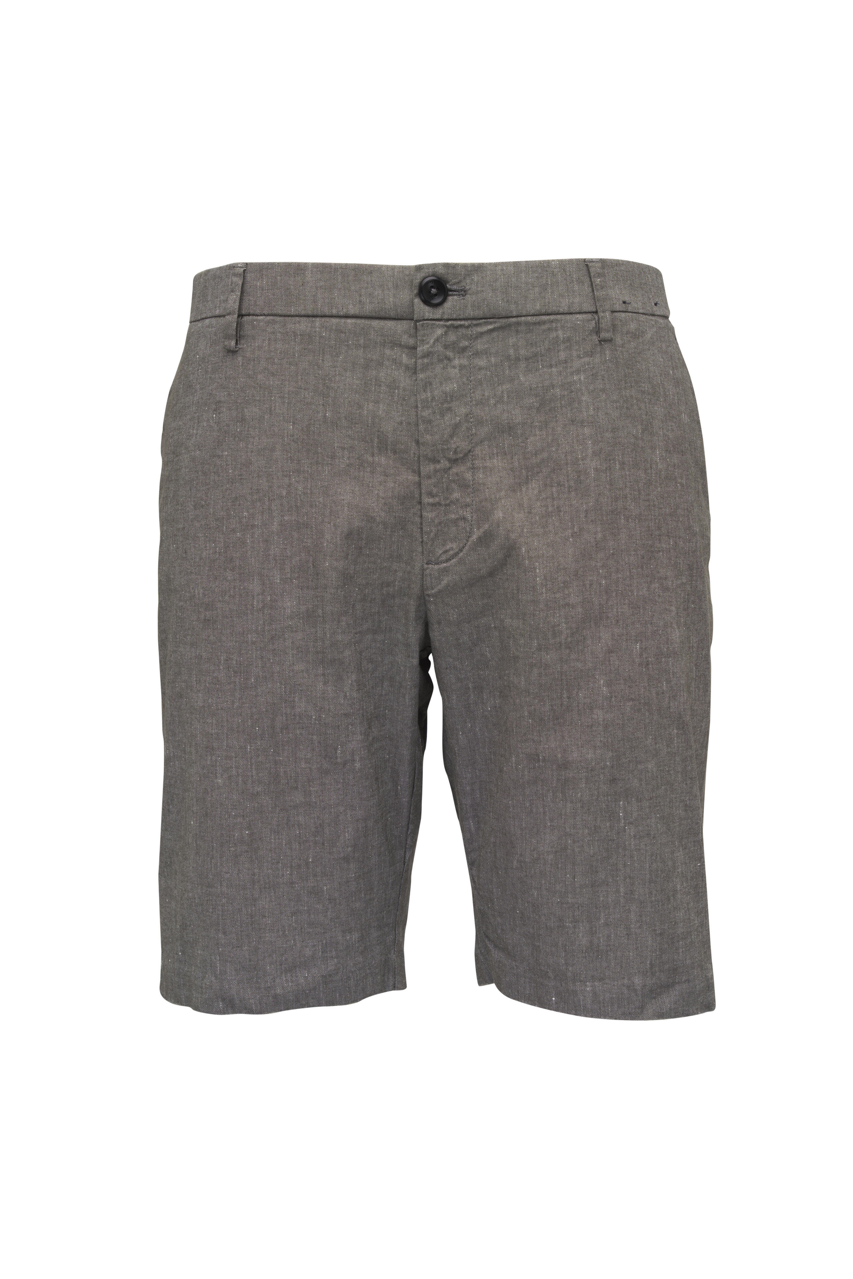 Deke - Olive Linen & Cotton Bermuda Shorts
