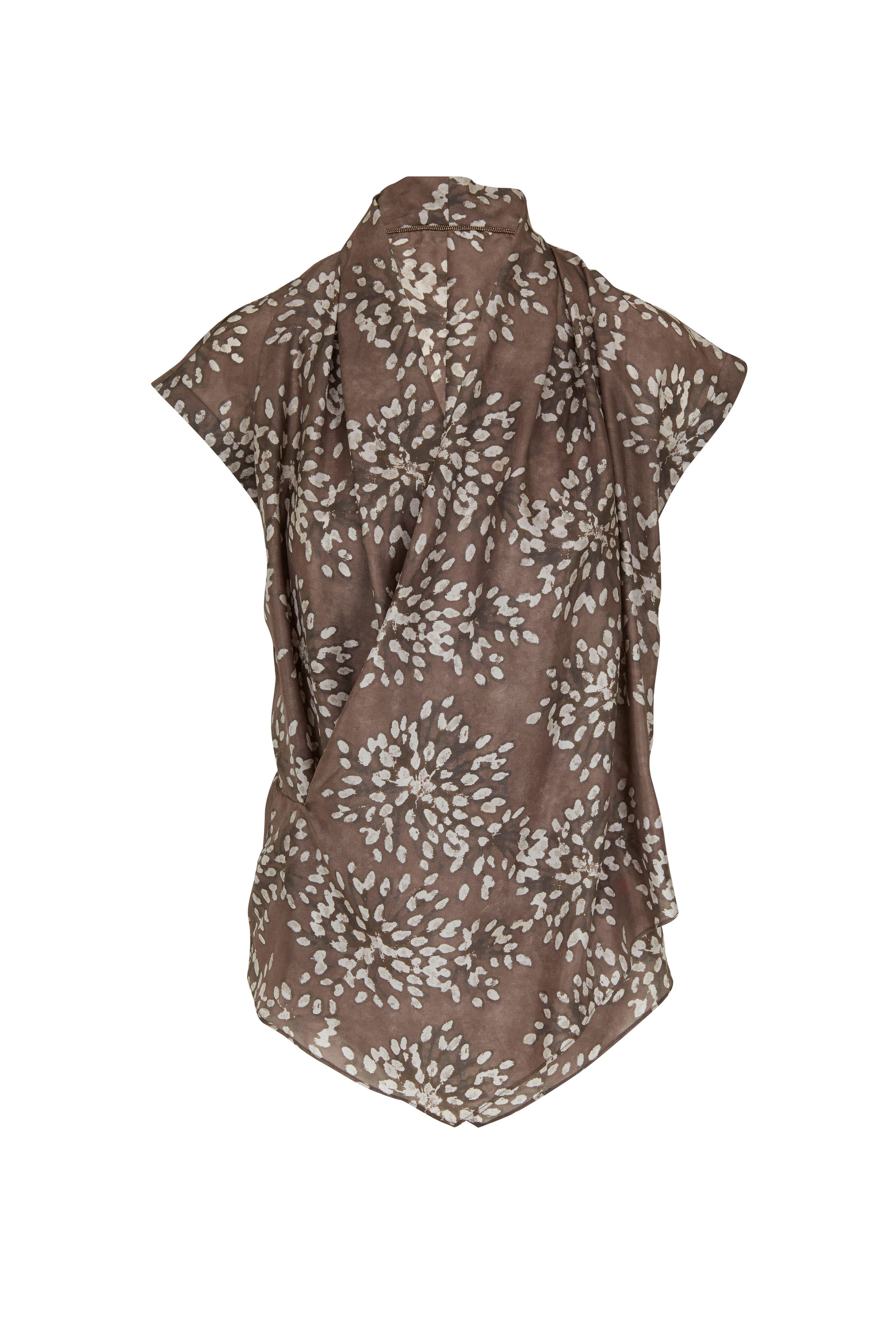 Brunello Cucinelli - Taupe Floral Silk Blouse | Mitchell Stores