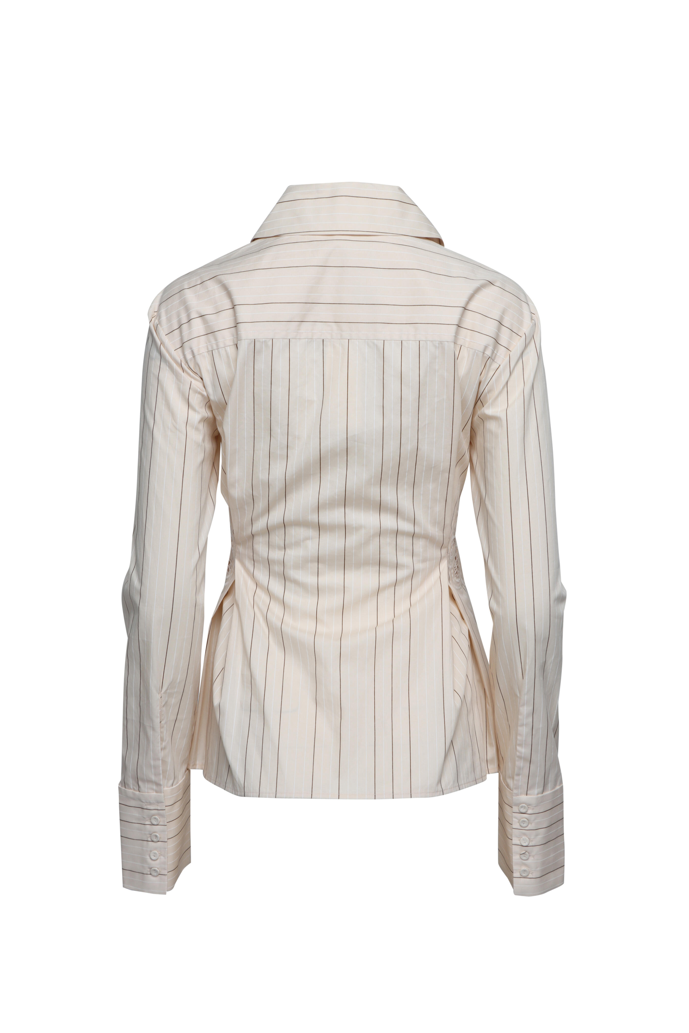 Clea - Abi Praline Stripe Embroidered Shirt