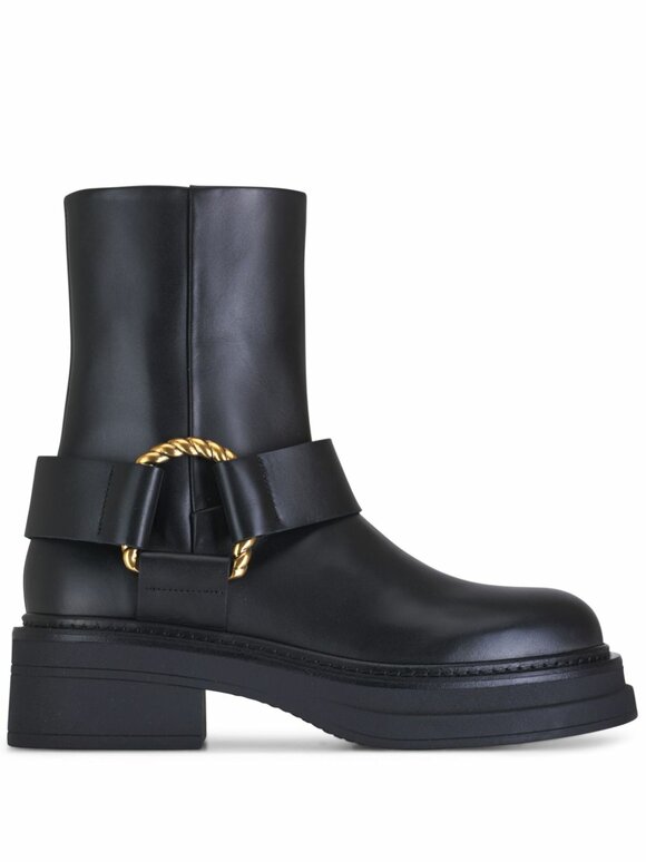 Dorothee Schumacher - Black Leather Gold Ring Zip Boot 