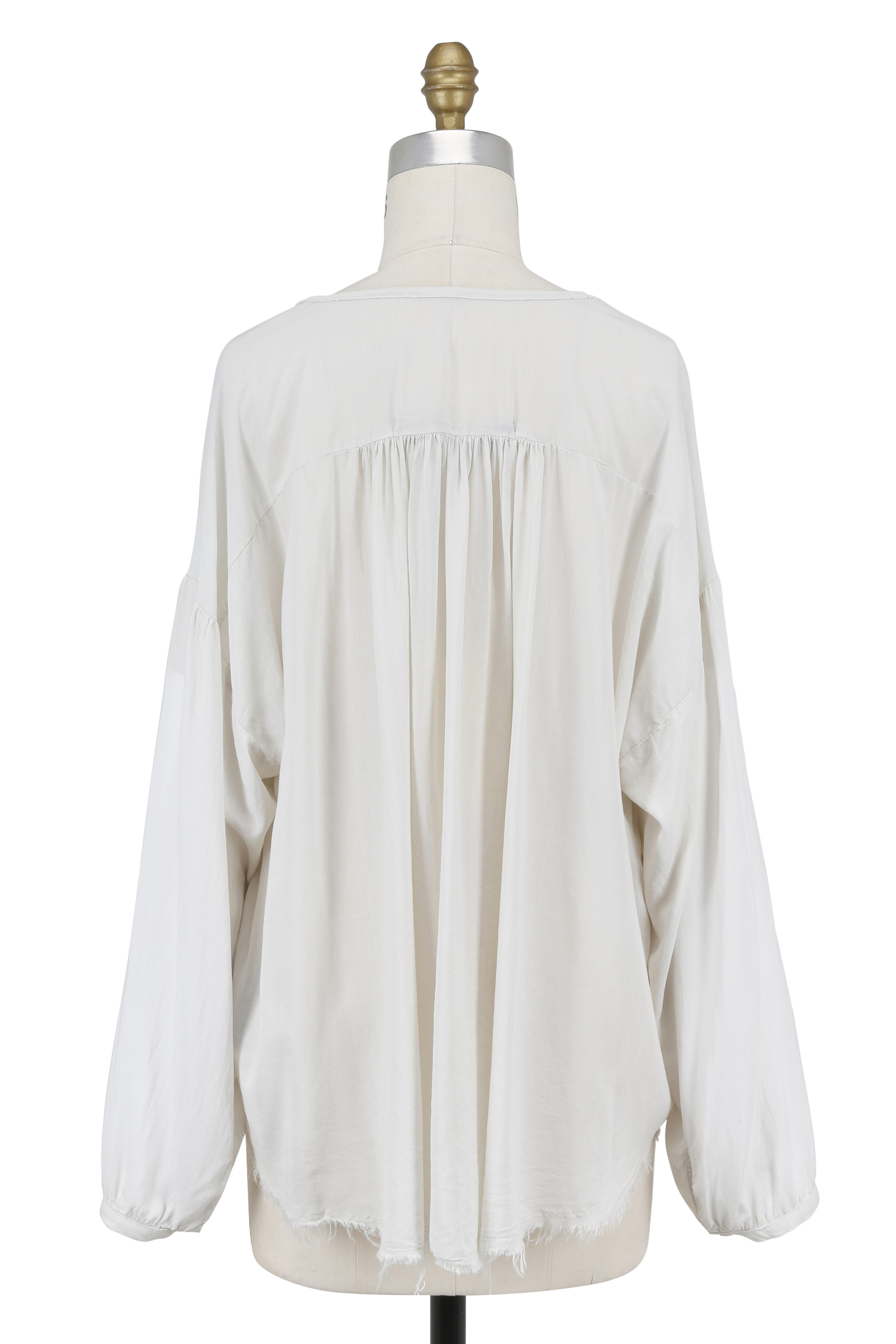 Raquel Allegra - Off White Shirred Peasant Blouse