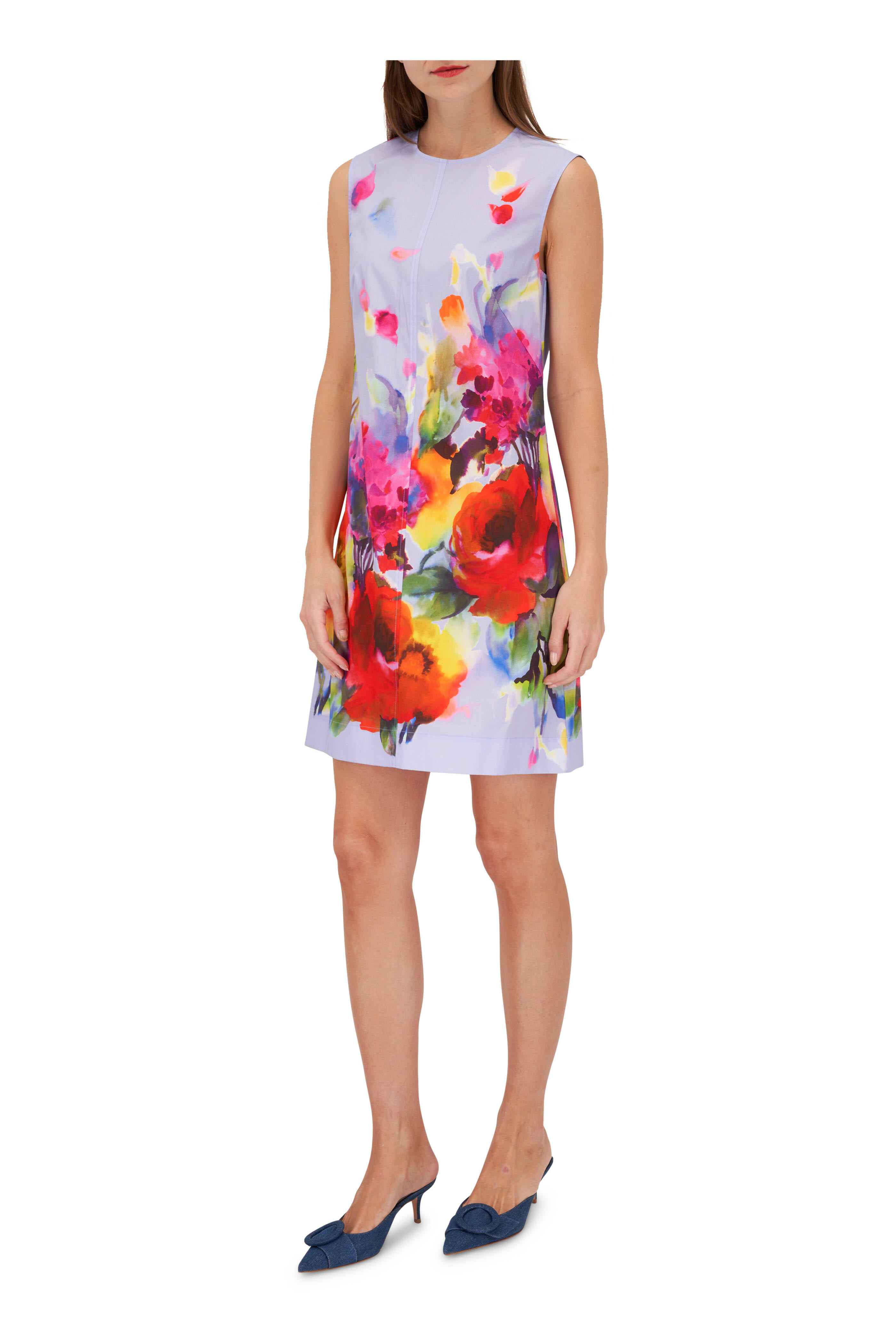 Lela Rose - Kelly Watercolor Periwinkle Poplin Mini Dress