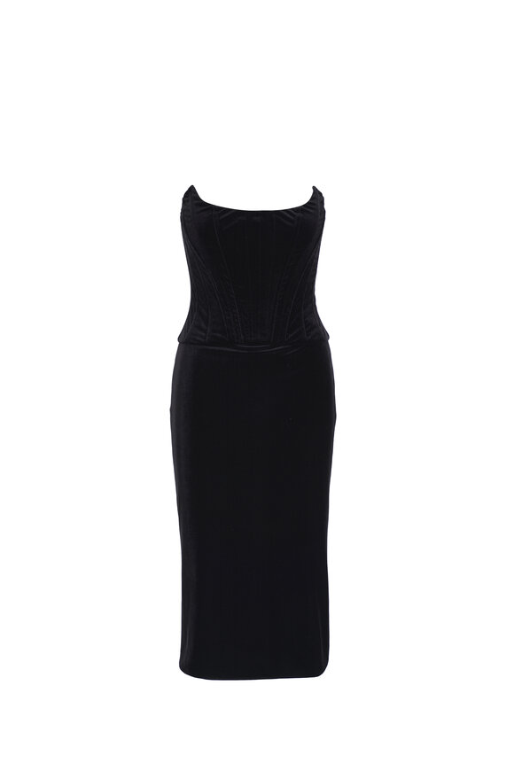 Dolce & Gabbana - Black Velvet Longuette Strapless Dress