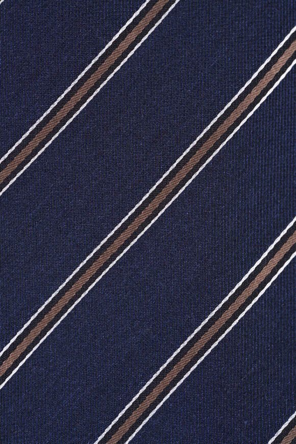 Canali Navy Stripe Silk & Wool Necktie - view 2