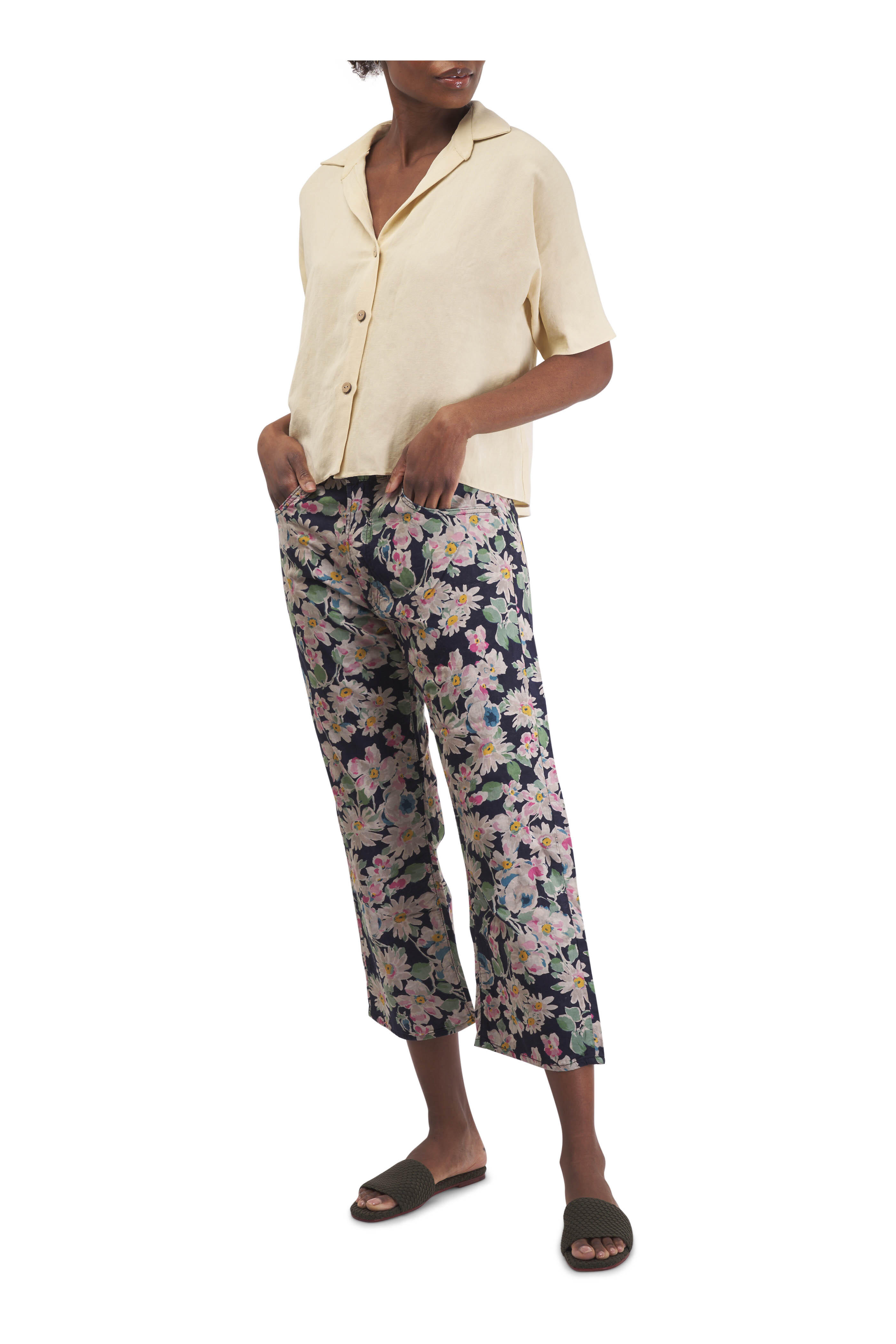 R13 - X-Boyfriend Layered Black Floral Jean