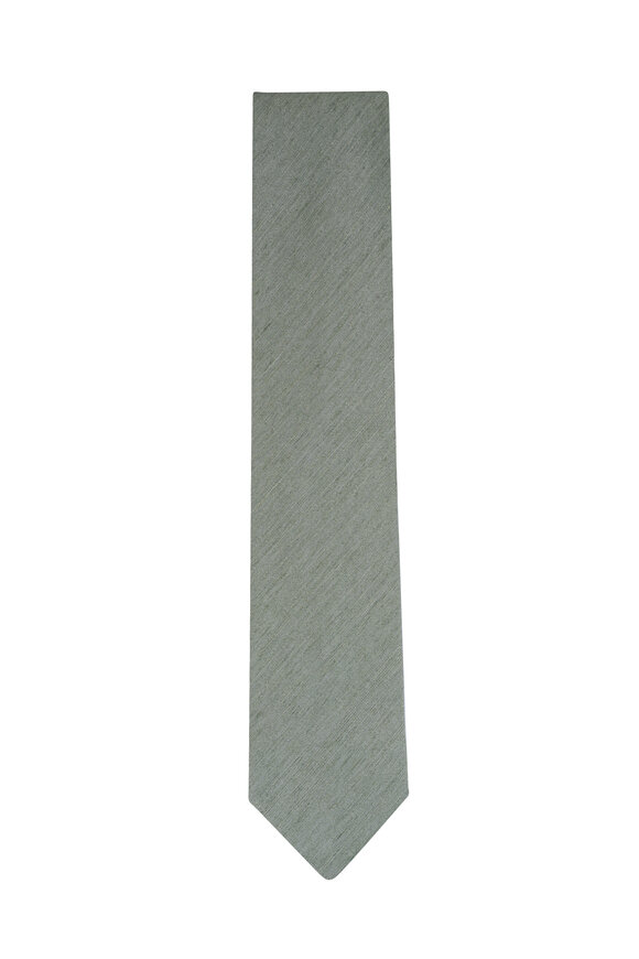 Eton Medium Green Woven Linen & Silk Necktie