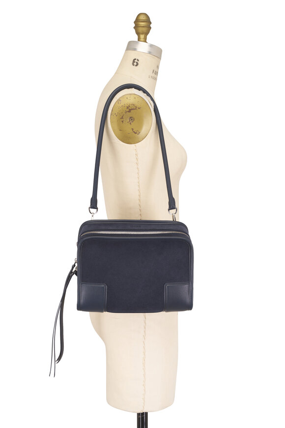 Loewe Small Amazona 180 Deep Navy Suede Top Handle Bag - view 8