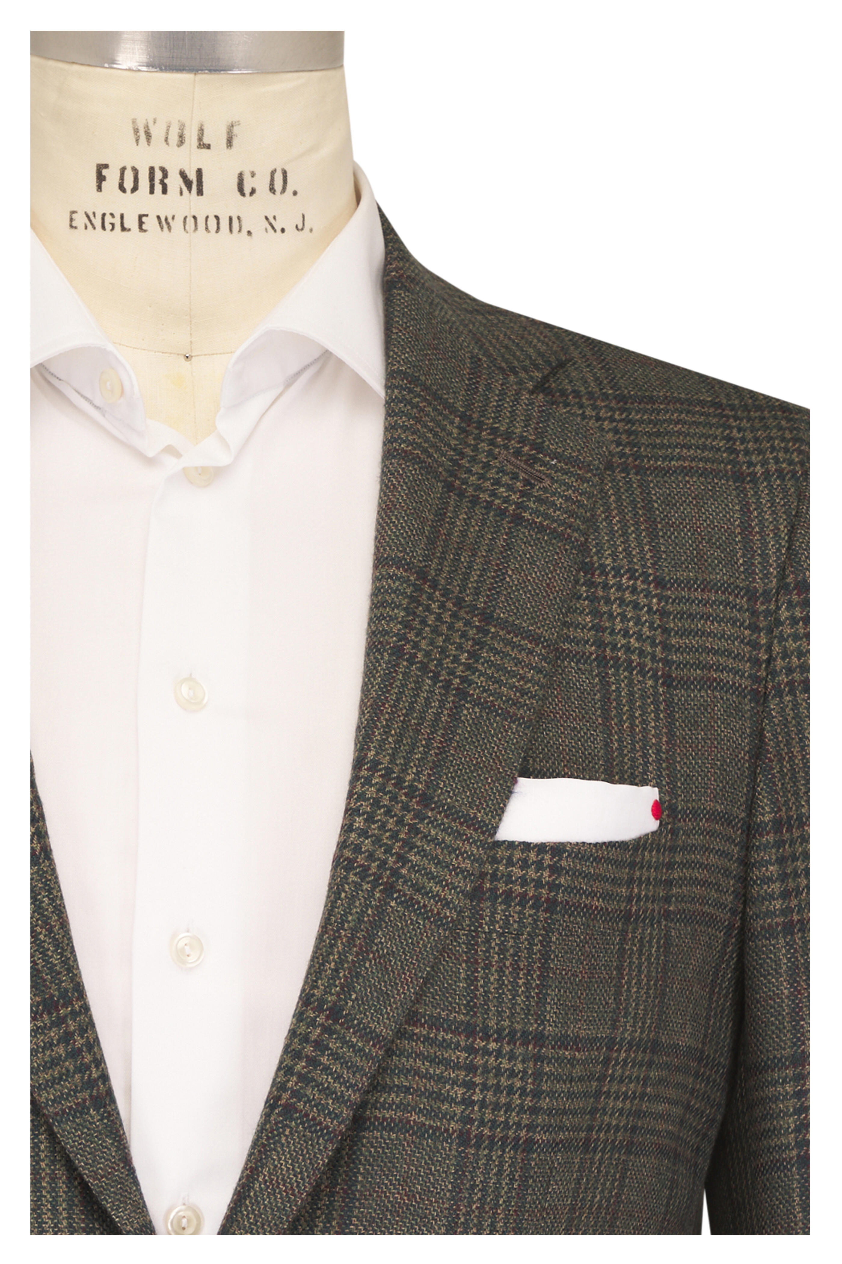 Kiton - Olive Prince Of Wales Cashmere Sportcoat - view 1