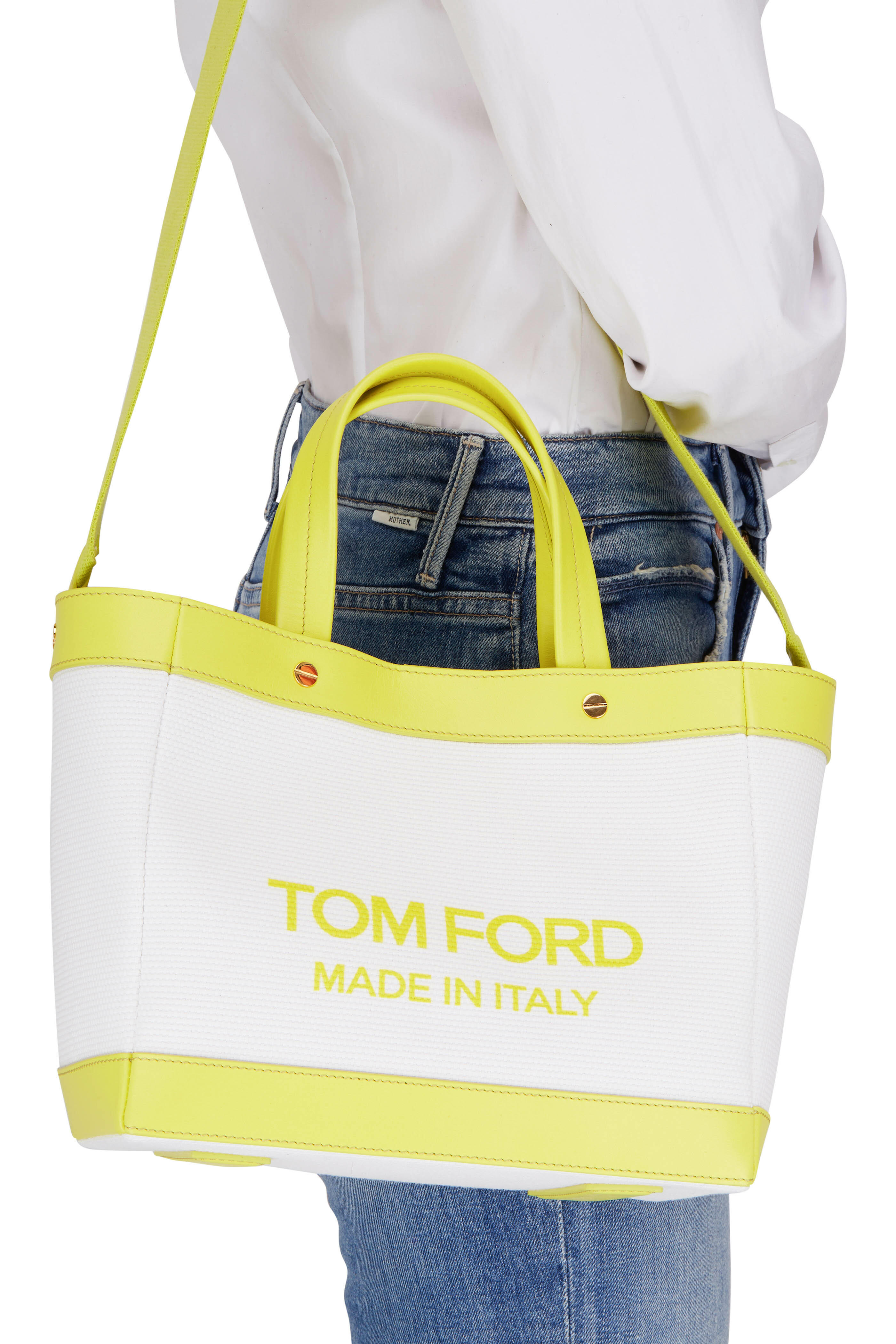 Tom Ford - White & Acid Yellow East West Shopping Tote