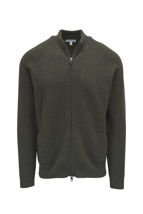 Peter Millar - Crescent Military Green Full Zip Sweater