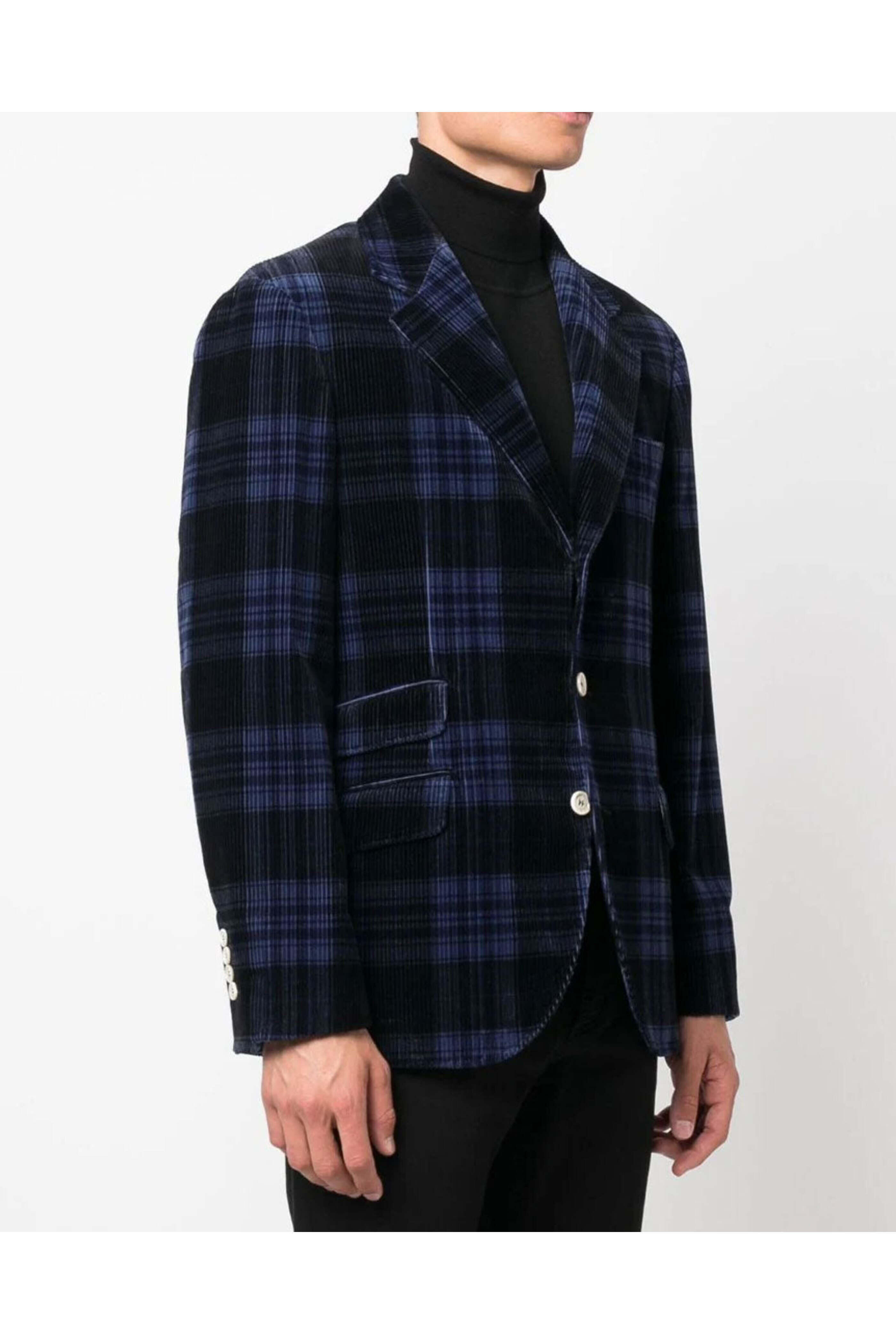 Brunello Cucinelli - Blue and Black Prince of Wales Corduroy