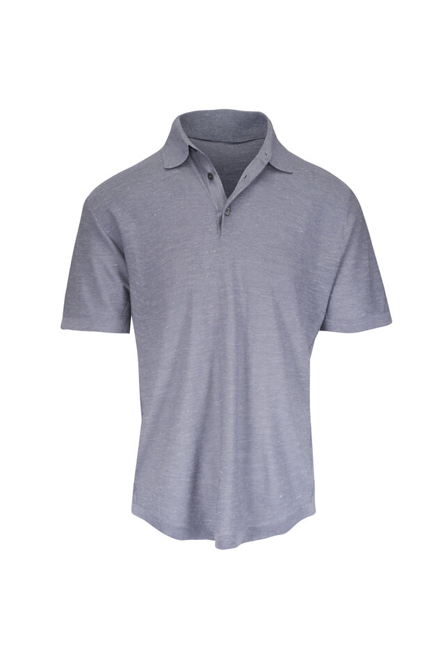 Zegna - Navy Cashmere & Silk Long Sleeve Polo | Mitchell Stores