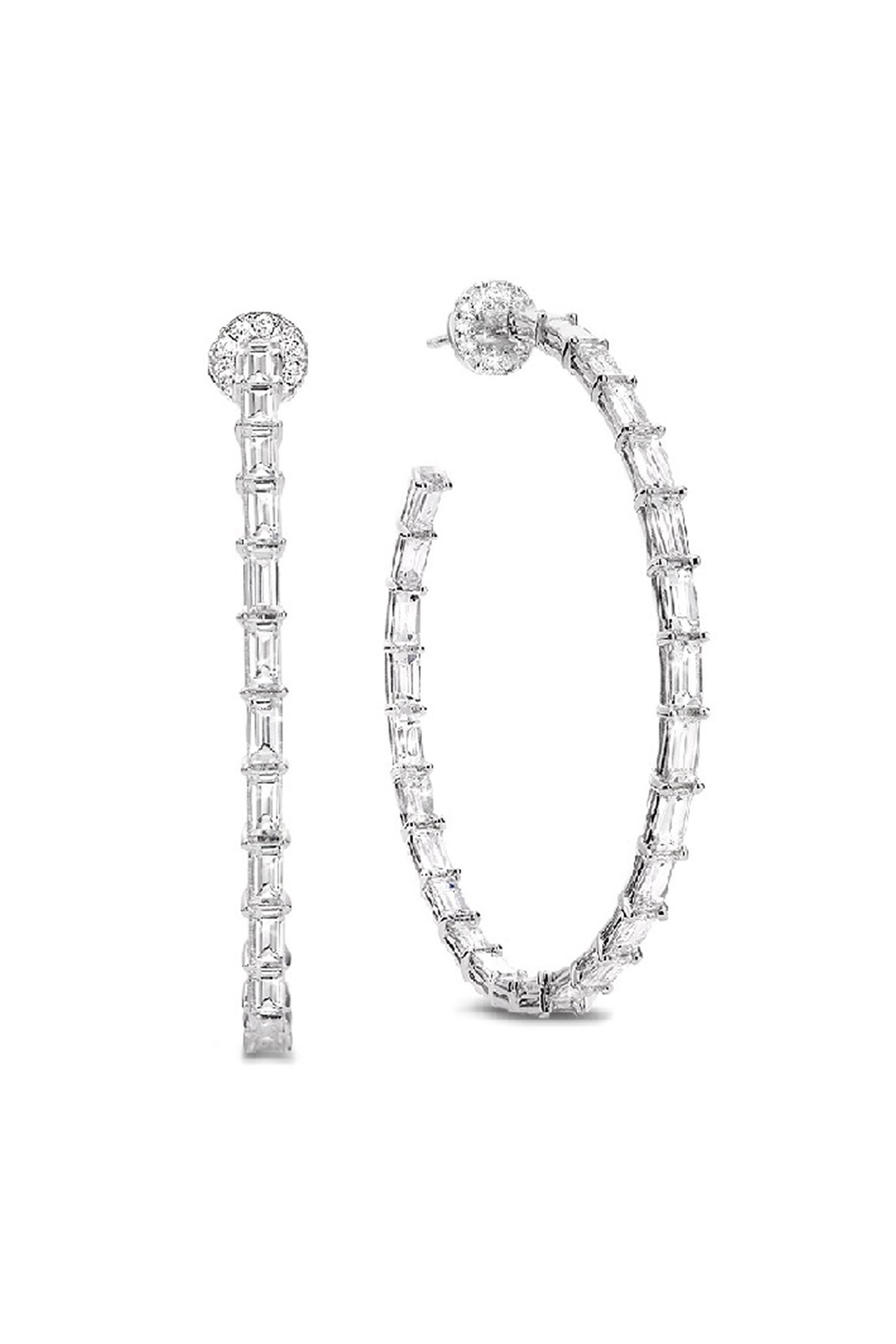 Nam Cho - 18k White Gold Diamond Baguette Hoop Earring - view 1