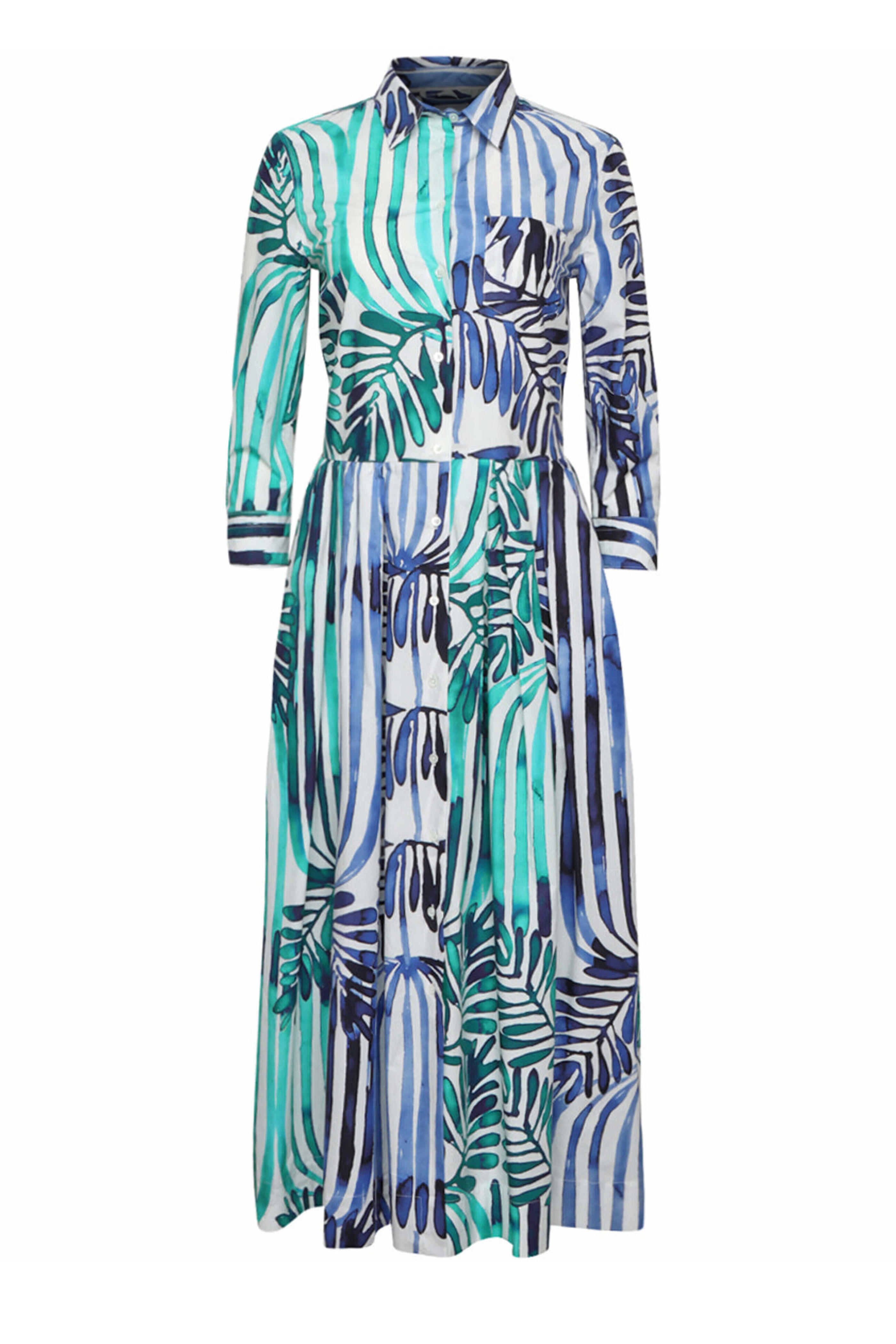 Sara Roka - Deco Indigo and Emerald Edrina Shirtdress