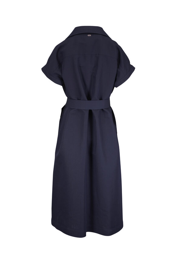 Agnona Navy Cotton, Linen & Silk Twill Midi Tie Dress - view 3