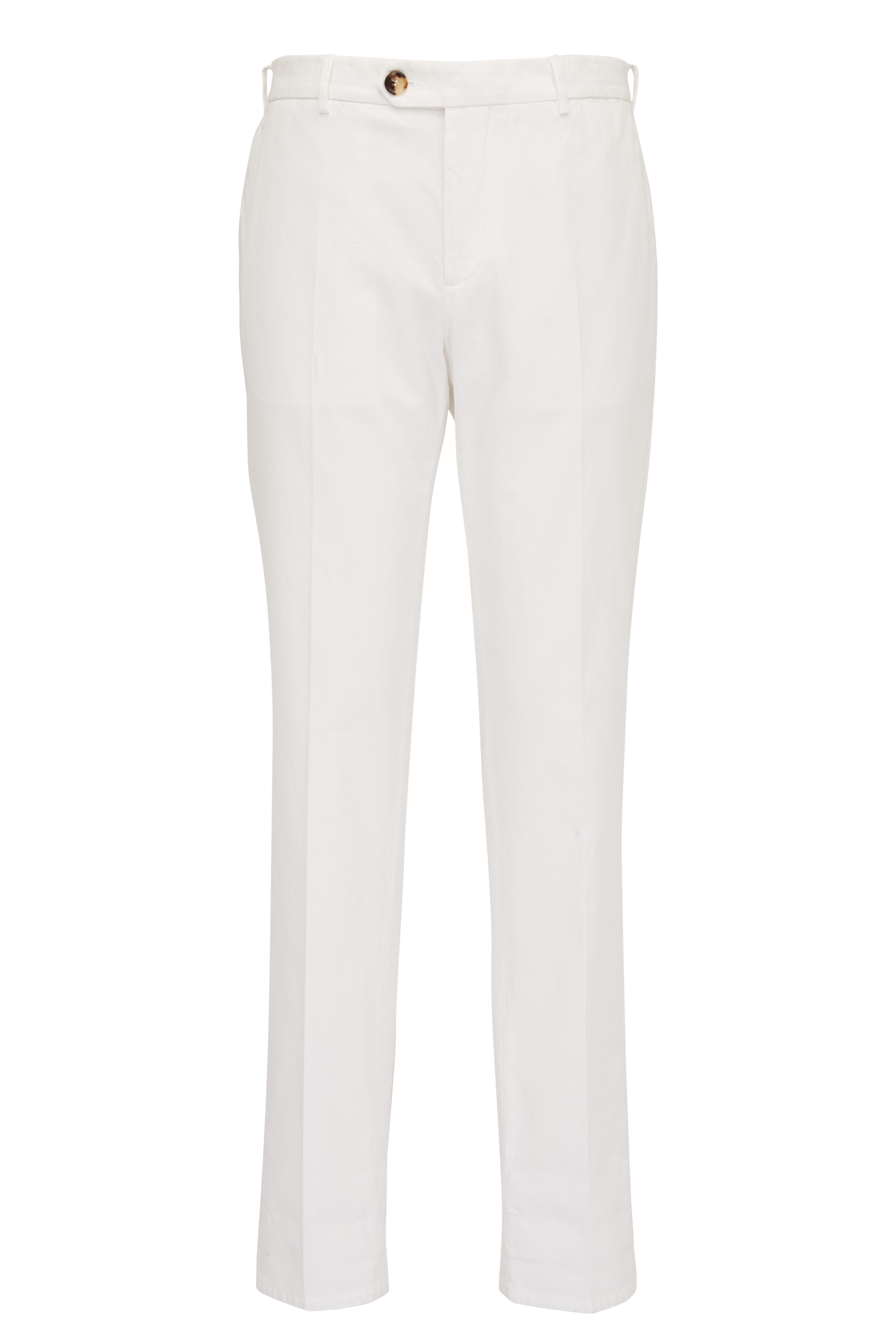 Brunello Cucinelli - White Flat Front Italian Fit Pant