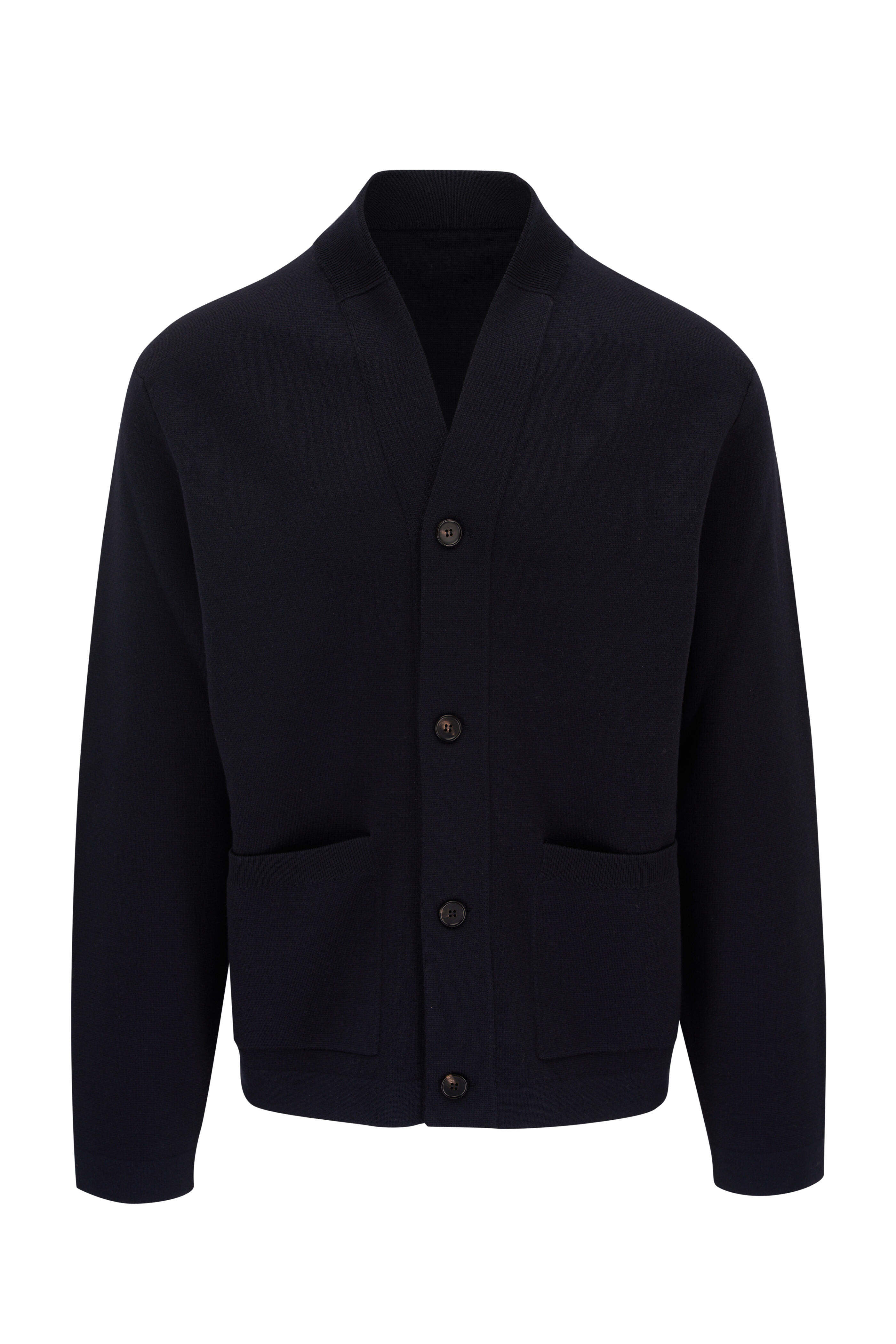 Loro Piana ダークブルー カーディガン Loro Piana - Deep Blue Front Button Cardigan | Mitchell Stores