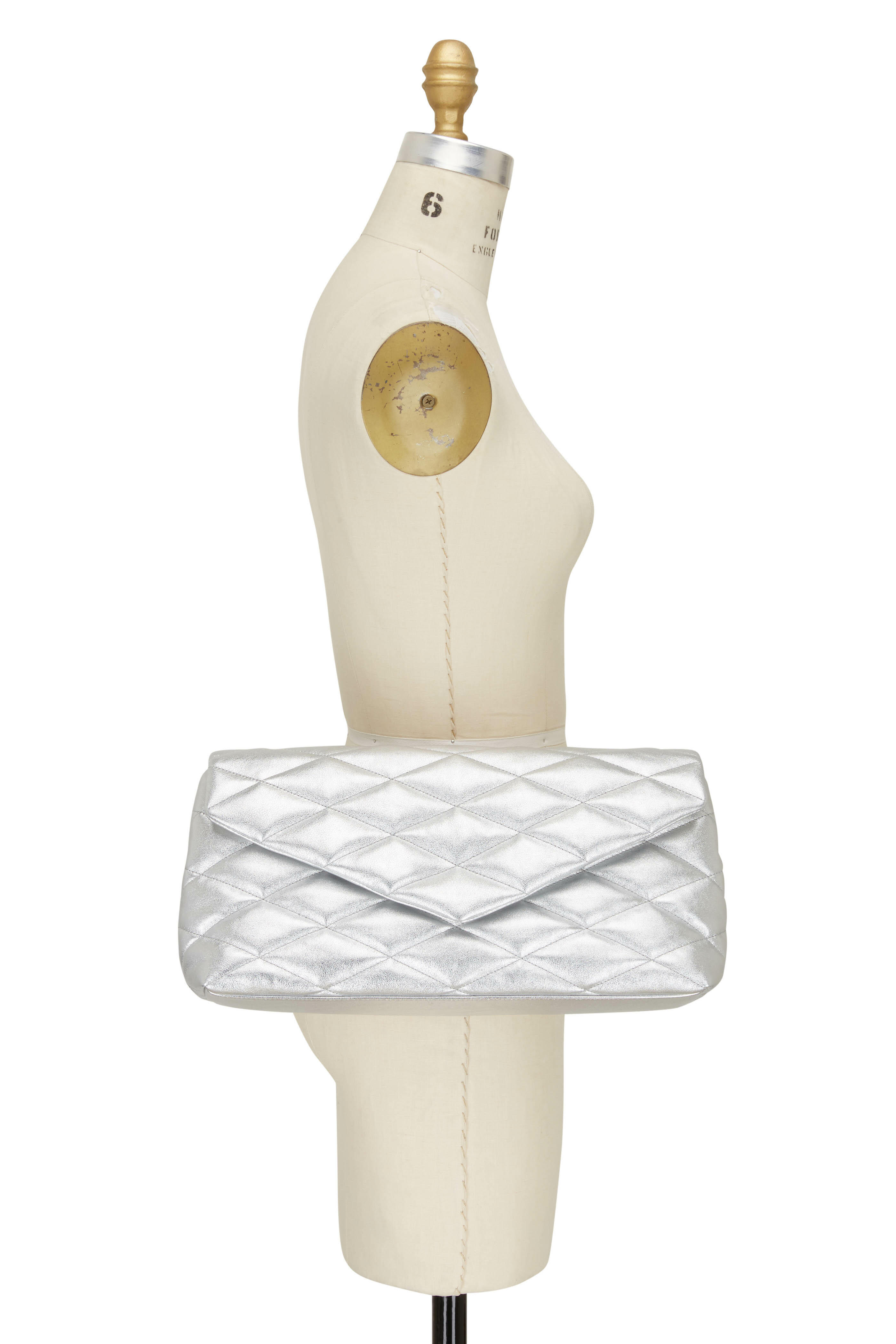 Saint Laurent - Sade Silver Quilted Leather Puffer Clutch